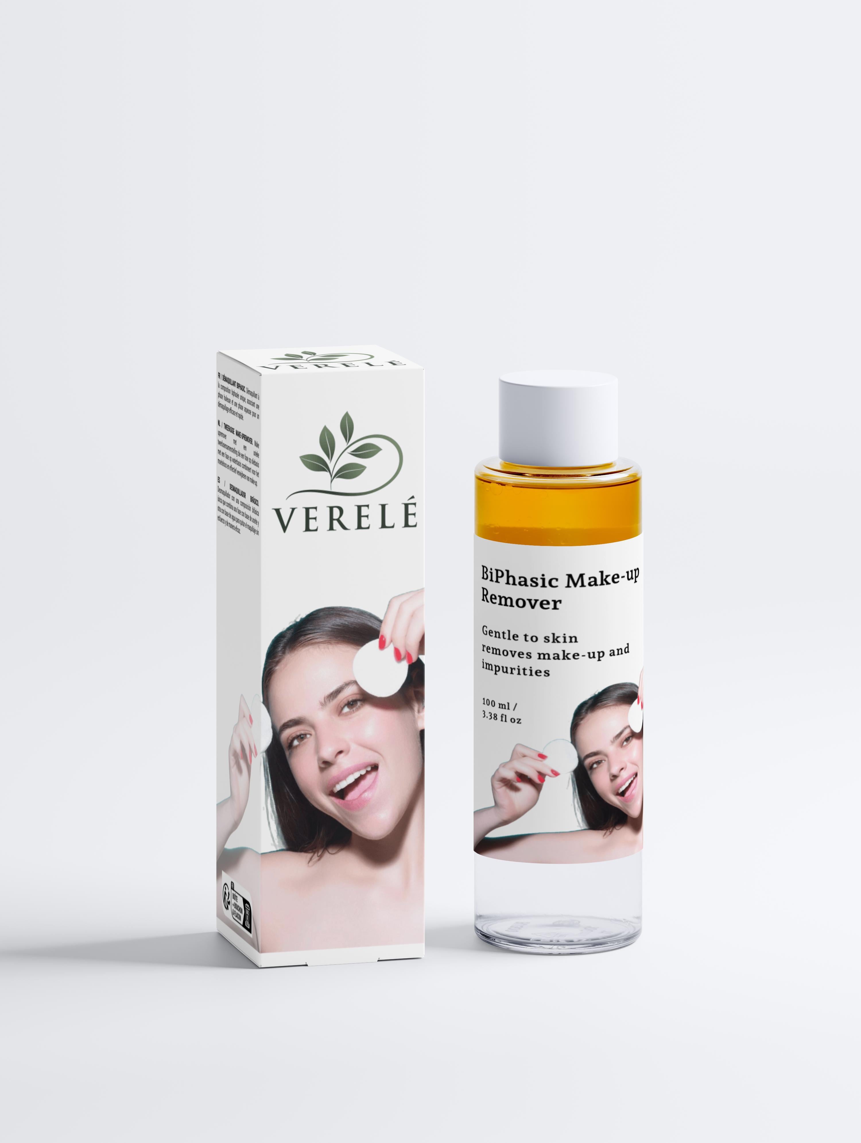 BiPhasic Make-up Remover with Organic Aloe & Hyaluronic Acid – Gentle & Effective – COSMOS NATURAL Certified, Made from Natural Ingredients in Europe by Verelé, 100 ml / 3.38 fl oz - Verele