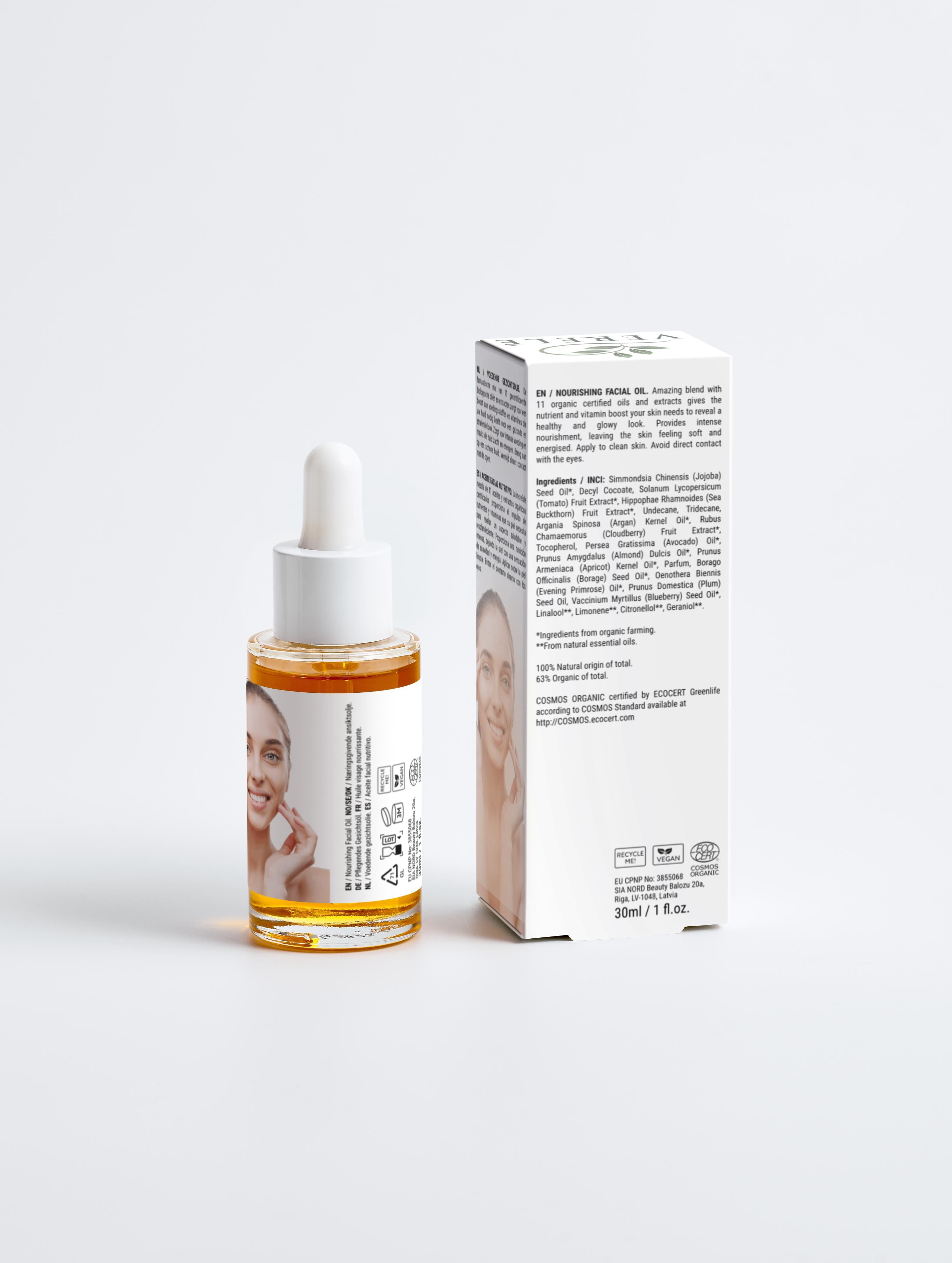 Nourishing Facial Oil with 11 Organic Certified Oils & Berry Extract – Intense Hydration & Glow – COSMOS ORGANIC Certified, Made from Natural Ingredients in Europe by Verelé, 30 ml / 1.01 fl oz - Verele
