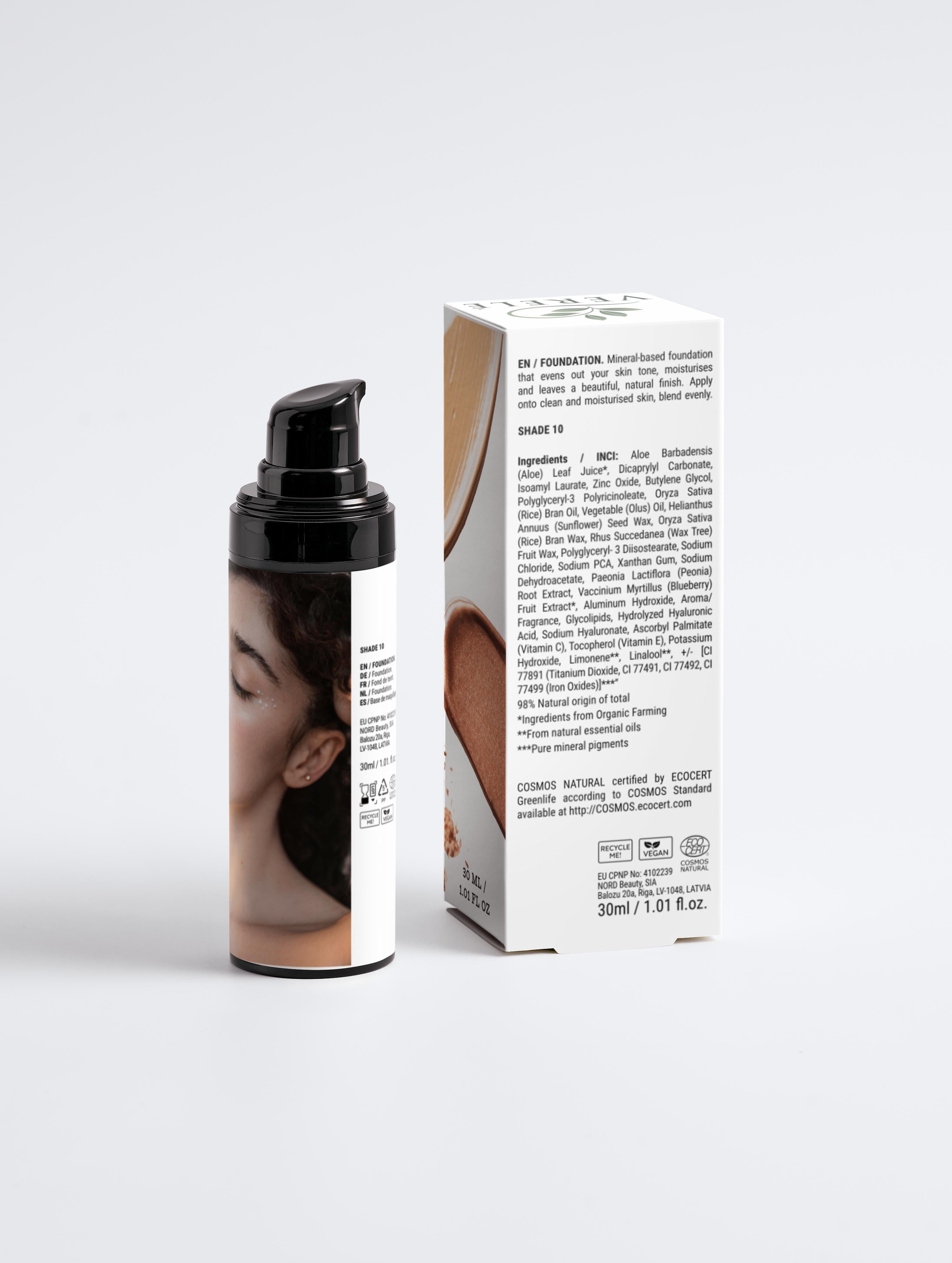 Luminous Foundation 10 with Aloe Juice & Blueberry Extract – Natural Finish & Medium Coverage – Made from Natural Ingredients in Europe by Verelé, 30 ml / 1.01 fl oz - Verele