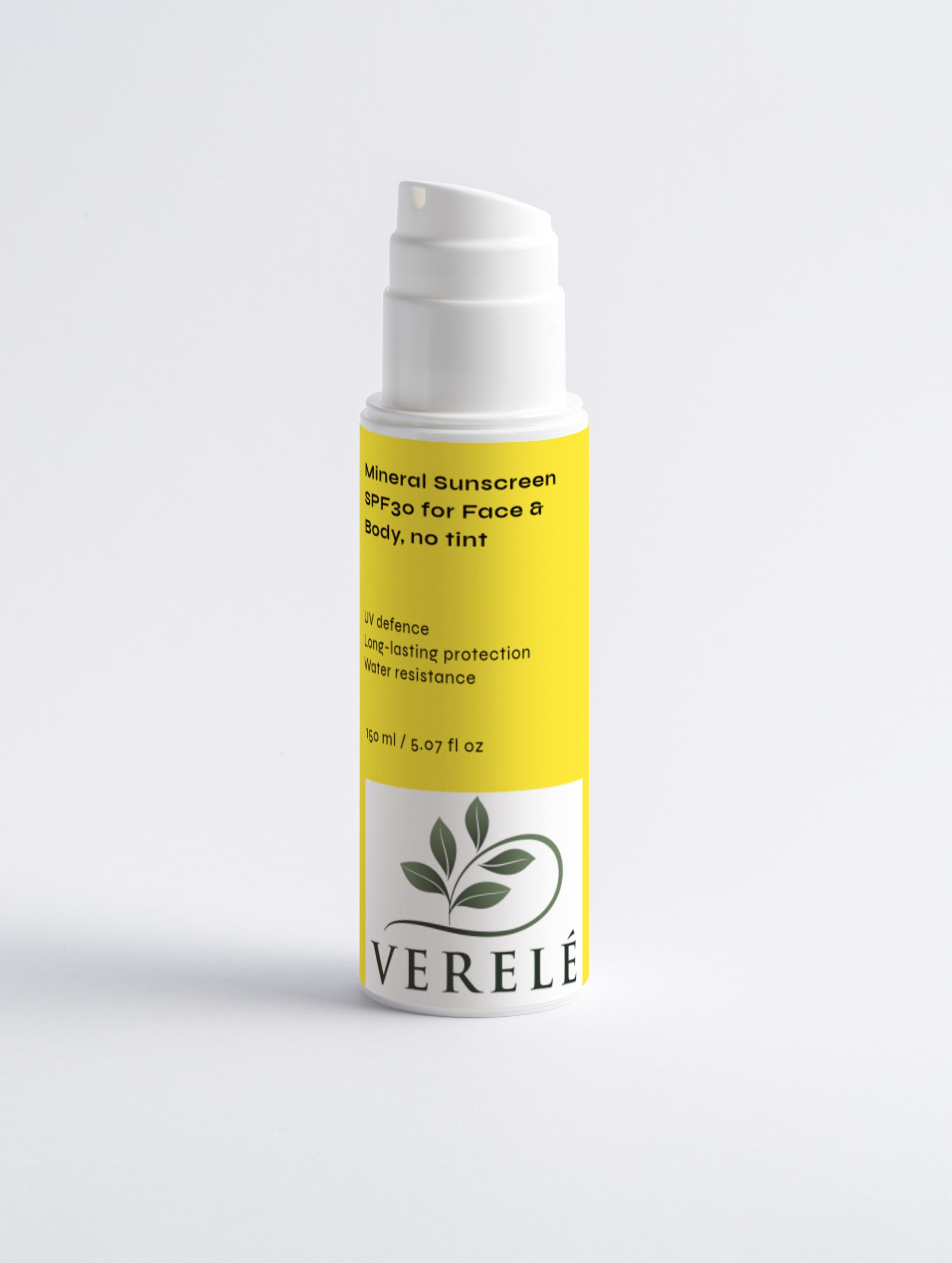 Mineral Sunscreen SPF30 for Face & Body – Broad-Spectrum UVA/UVB Protection, No White Cast – COSMOS NATURAL Certified, Made from Natural Ingredients in Europe by Verelé, 150 ml / 5.07 fl oz - Verele