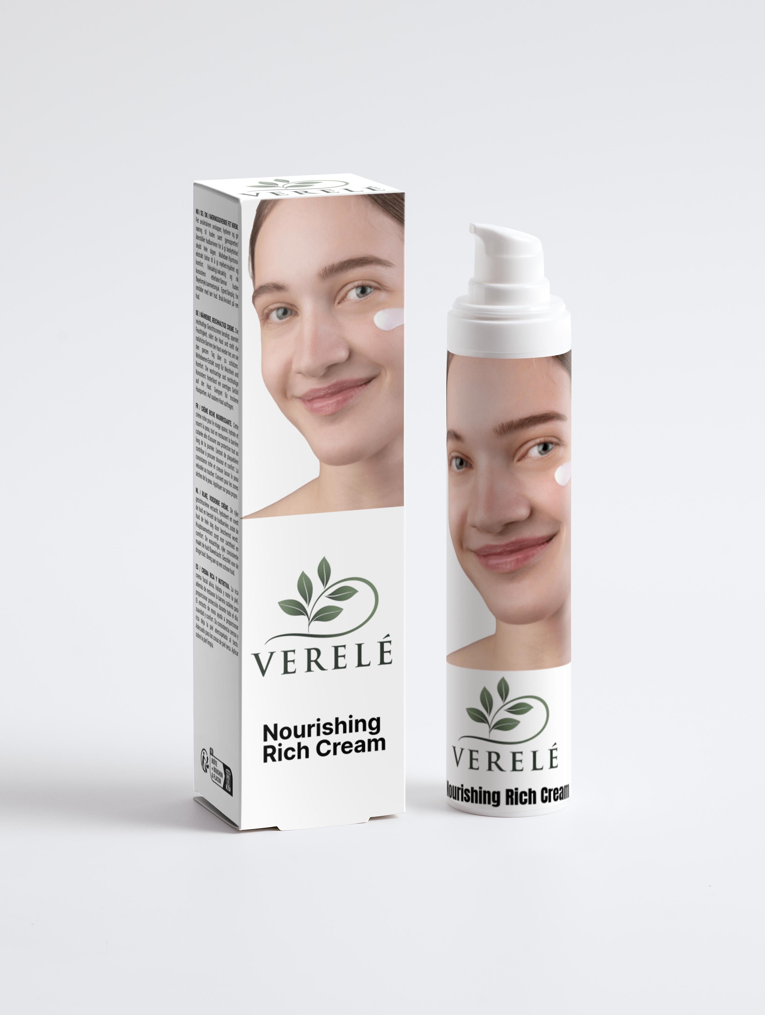 Nourishing Rich Cream with Organic Cloudberry, Shea & Cocoa Butter – Deep Hydration & Skin Barrier Protection – COSMOS NATURAL Certified, Made in Europe by Verelé, 50 ml / 1.69 fl oz - Verele