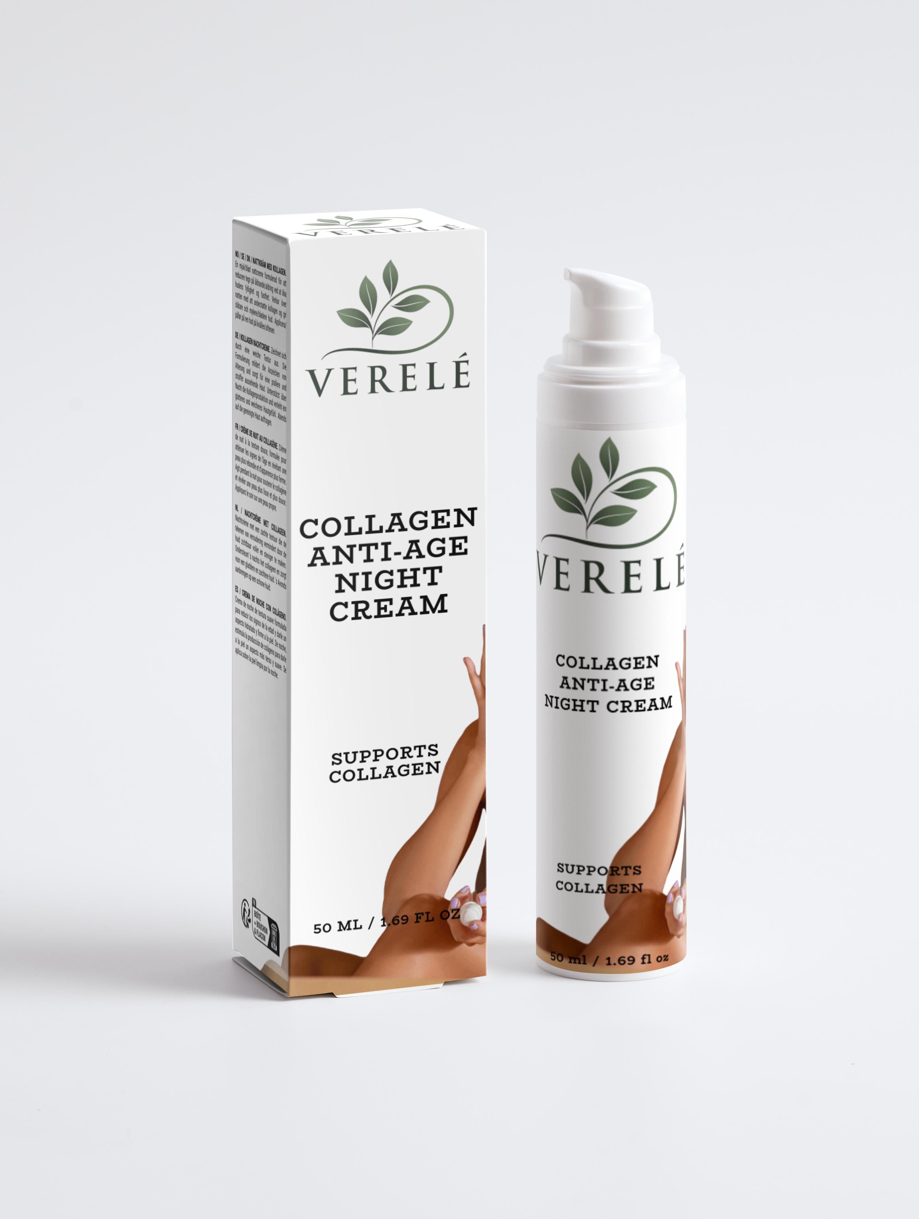 Collagen Anti-Age Night Cream with Organic Shea & Cocoa Butter – Firming & Hydrating – COSMOS NATURAL Certified, Made in Europe by Verelé, 50 ml / 1.69 fl oz - Verele