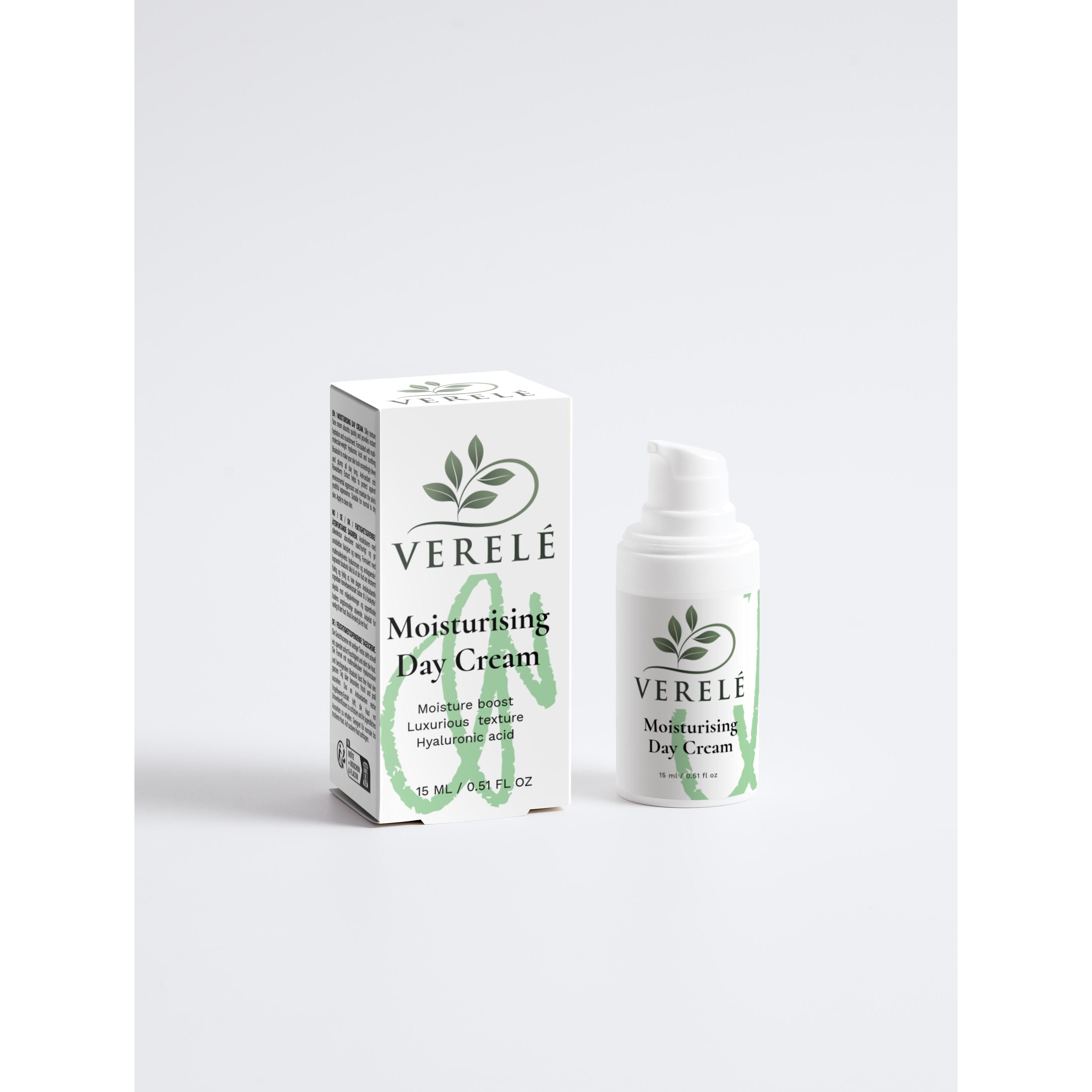 Moisturising Day Cream with Hyaluronic Acid, Rowanberry & Jojoba Oil – Hydrating & Dewy Finish – COSMOS NATURAL Certified, Made from Natural Ingredients in Europe by Verelé, 15 ml / 0.51 fl oz - Verele