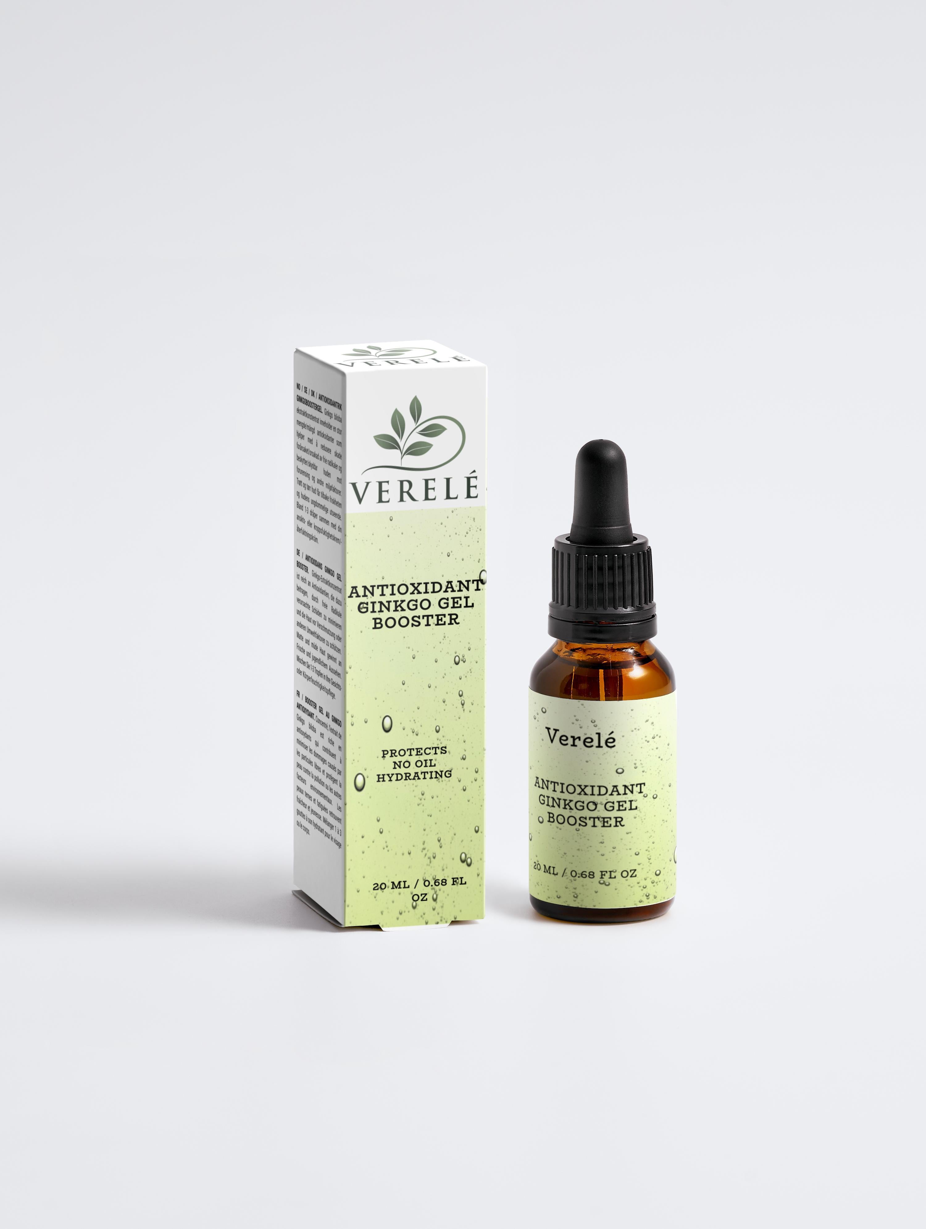 Antioxidant Ginkgo Gel Booster with Organic Green Tea & Grape Seed Extract – Hydrating & Pollution Protection – COSMOS NATURAL Certified, Made in Europe by Verelé, 20 ml / 0.68 fl oz - Verele