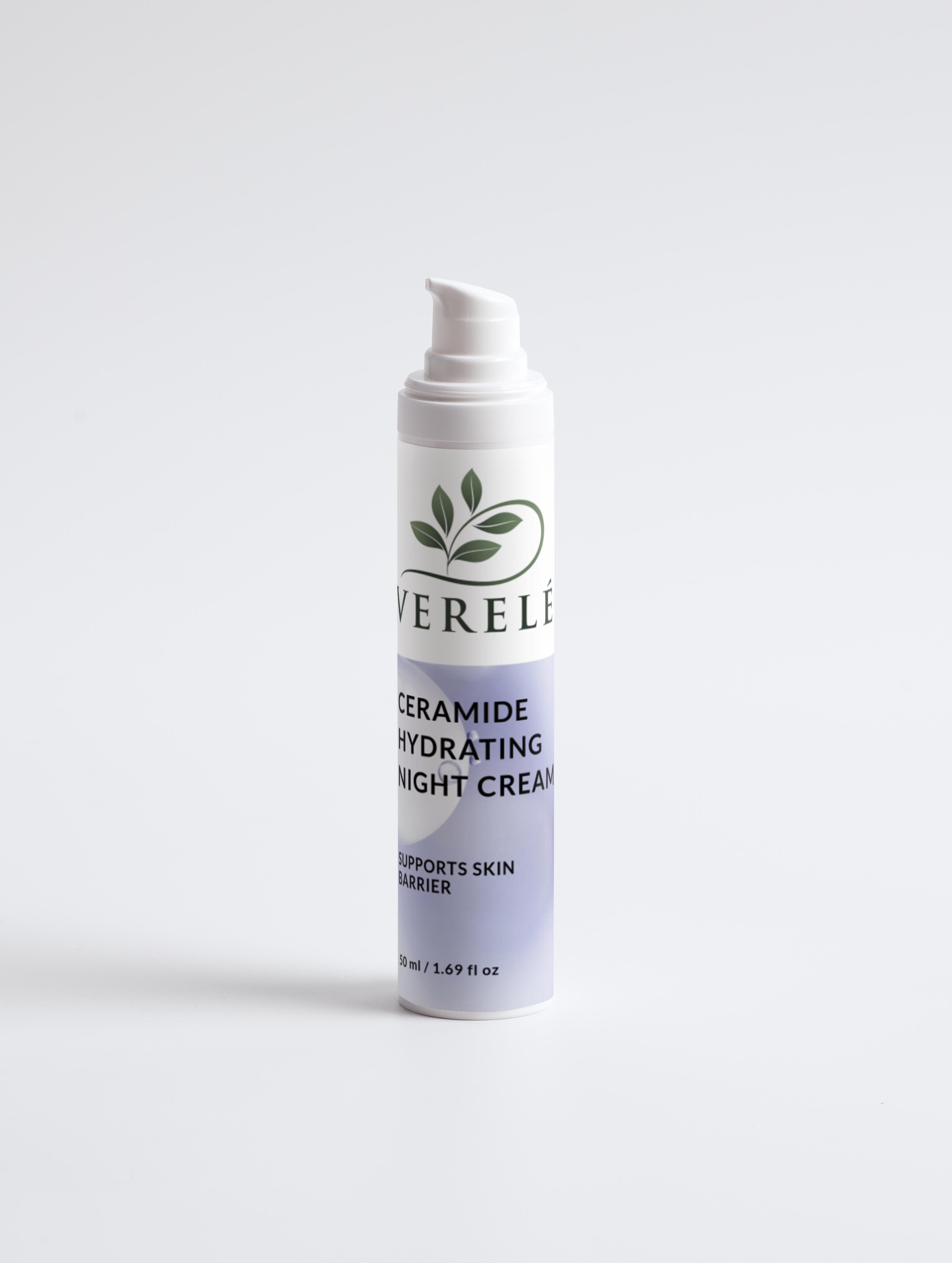 Ceramide Hydrating Night Cream with Organic Shea Butter, Aloe & Jojoba Oil – Deep Moisture & Rejuvenation – COSMOS NATURAL Certified, Made in Europe by Verelé, 50 ml / 1.69 fl oz - Verele