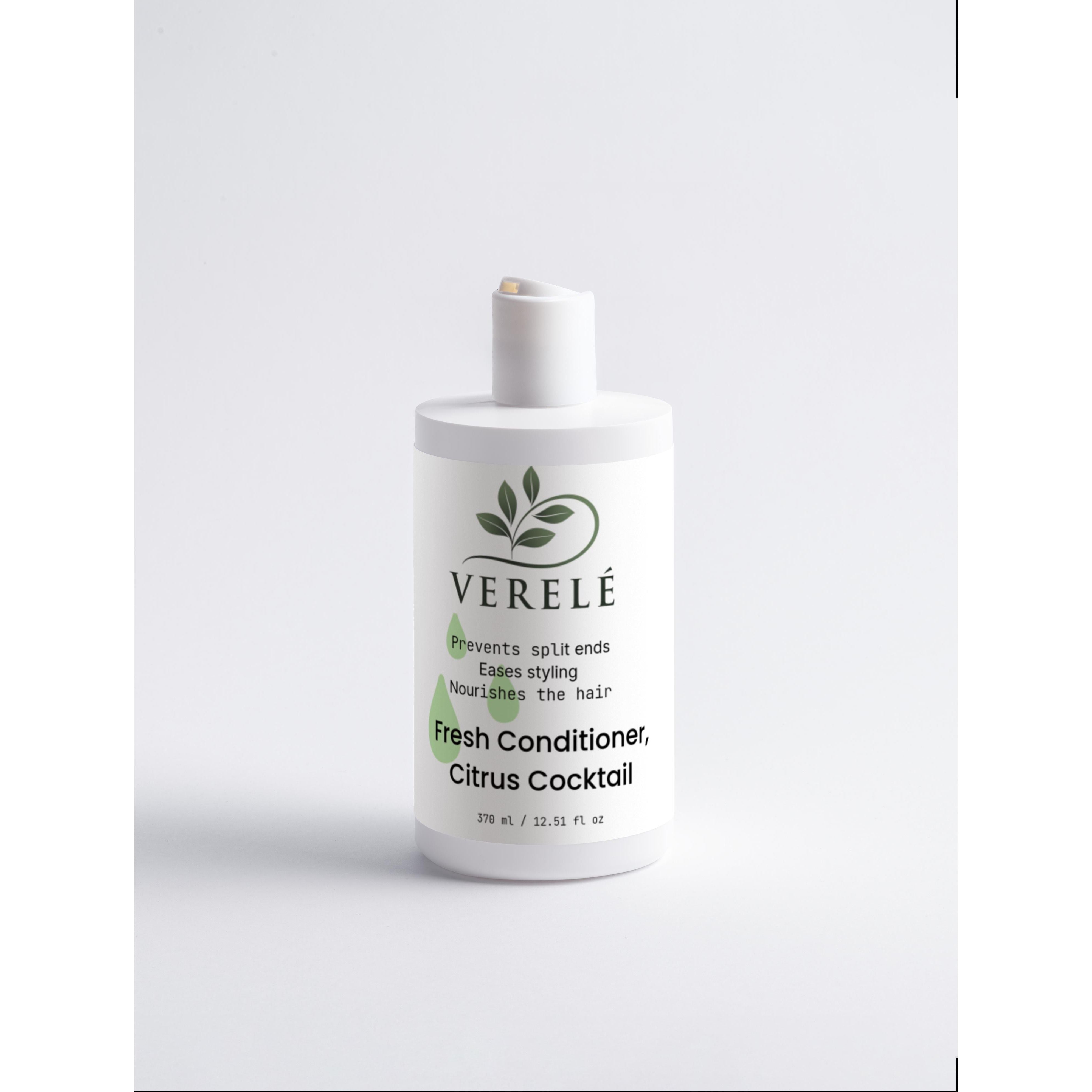 Fresh Conditioner with Organic Panthenol & Wheat Protein – Citrus Cocktail – Natural & Volumizing – Made in Europe by Verelé, 370 ml / 12.51 fl oz - Verele