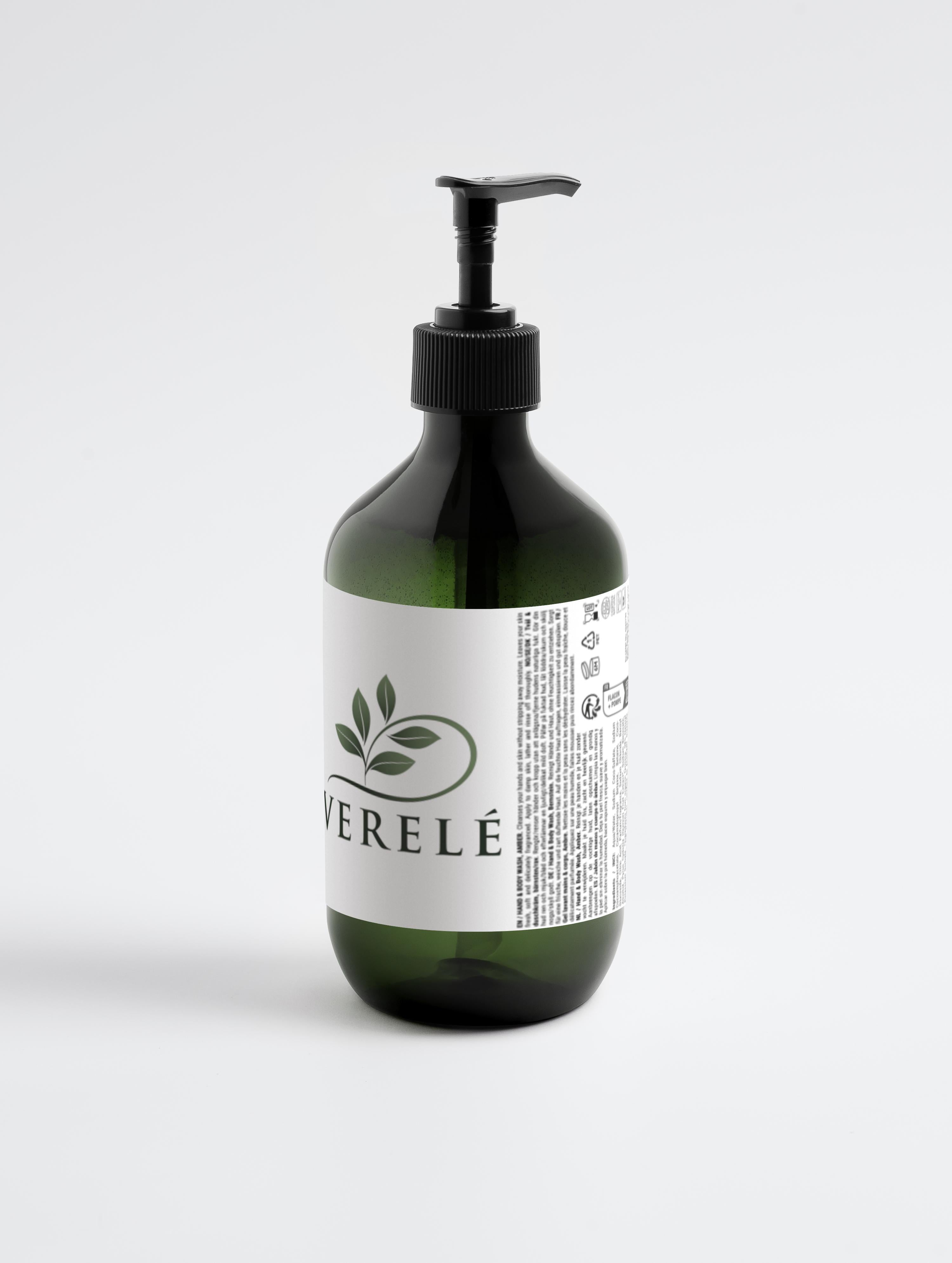 Hand & Body Wash with Organic Patchouli & Amber Vanilla – Hydrating & Vegan – COSMOS NATURAL Certified, Made in Europe by Verelé, 490 ml / 16.57 fl oz - Verele