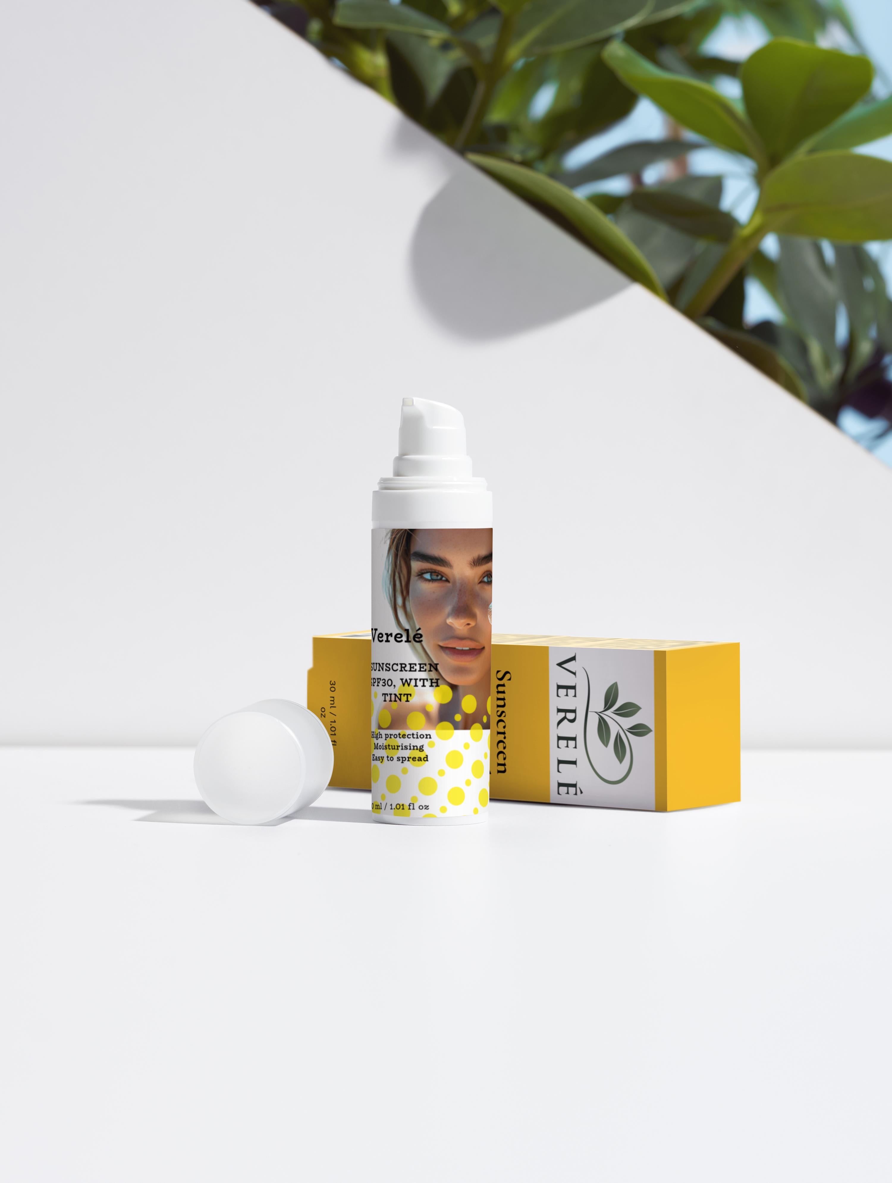 Tinted Sunscreen SPF30 with Sea Buckthorn & Hyaluronic Acid – Mineral-Based, High Protection – COSMOS NATURAL Certified, Made from Natural Ingredients in Europe by Verelé, 30 ml / 1.01 fl oz - Verele