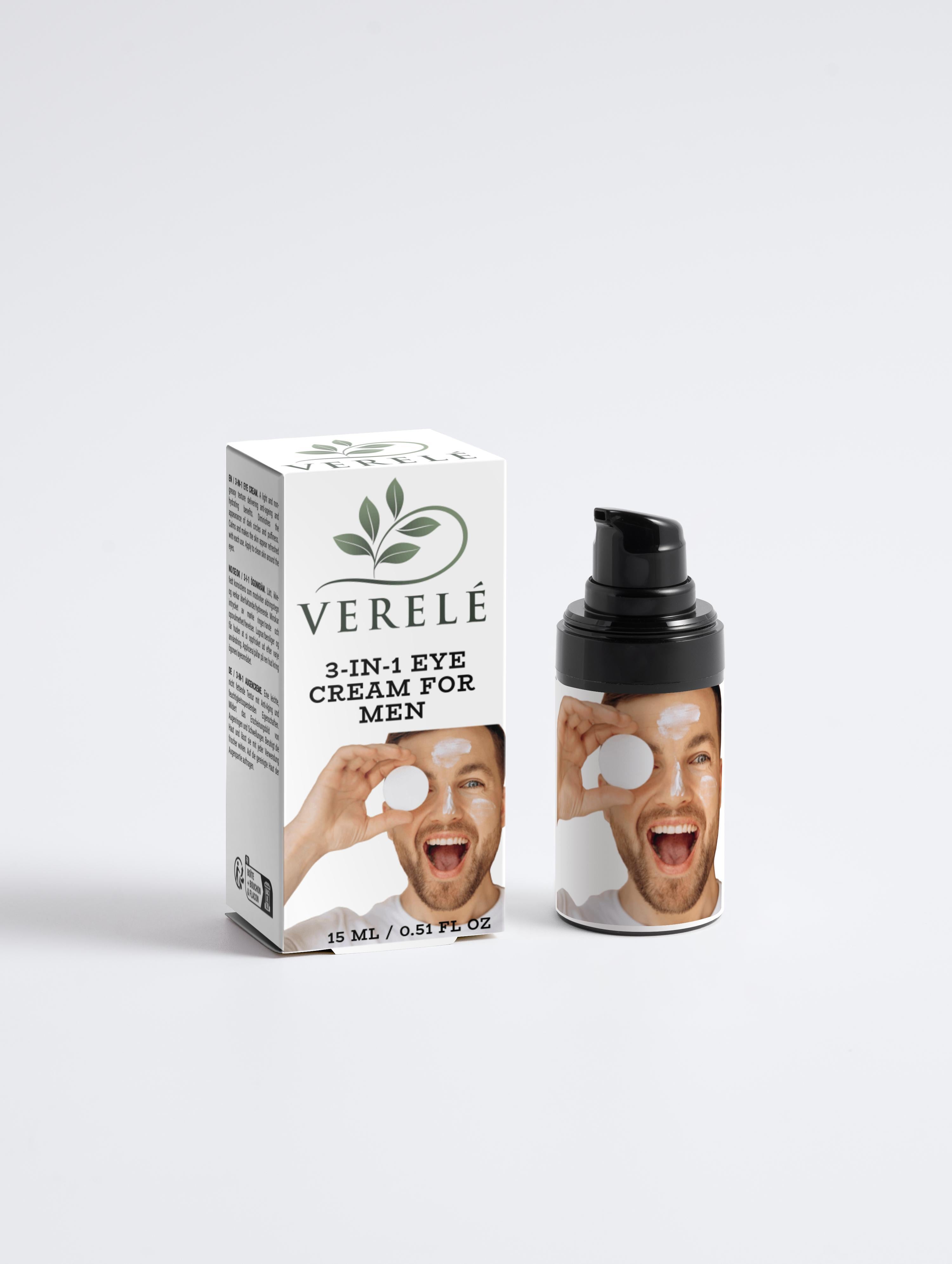 3-in-1 Anti-Aging Eye Cream for Men with Cannabidiol & Hyaluronic Acid – Hydrating & Refreshing – COSMOS NATURAL Certified, Made in Europe by Verelé, 15 ml / 0.51 fl oz - Verele