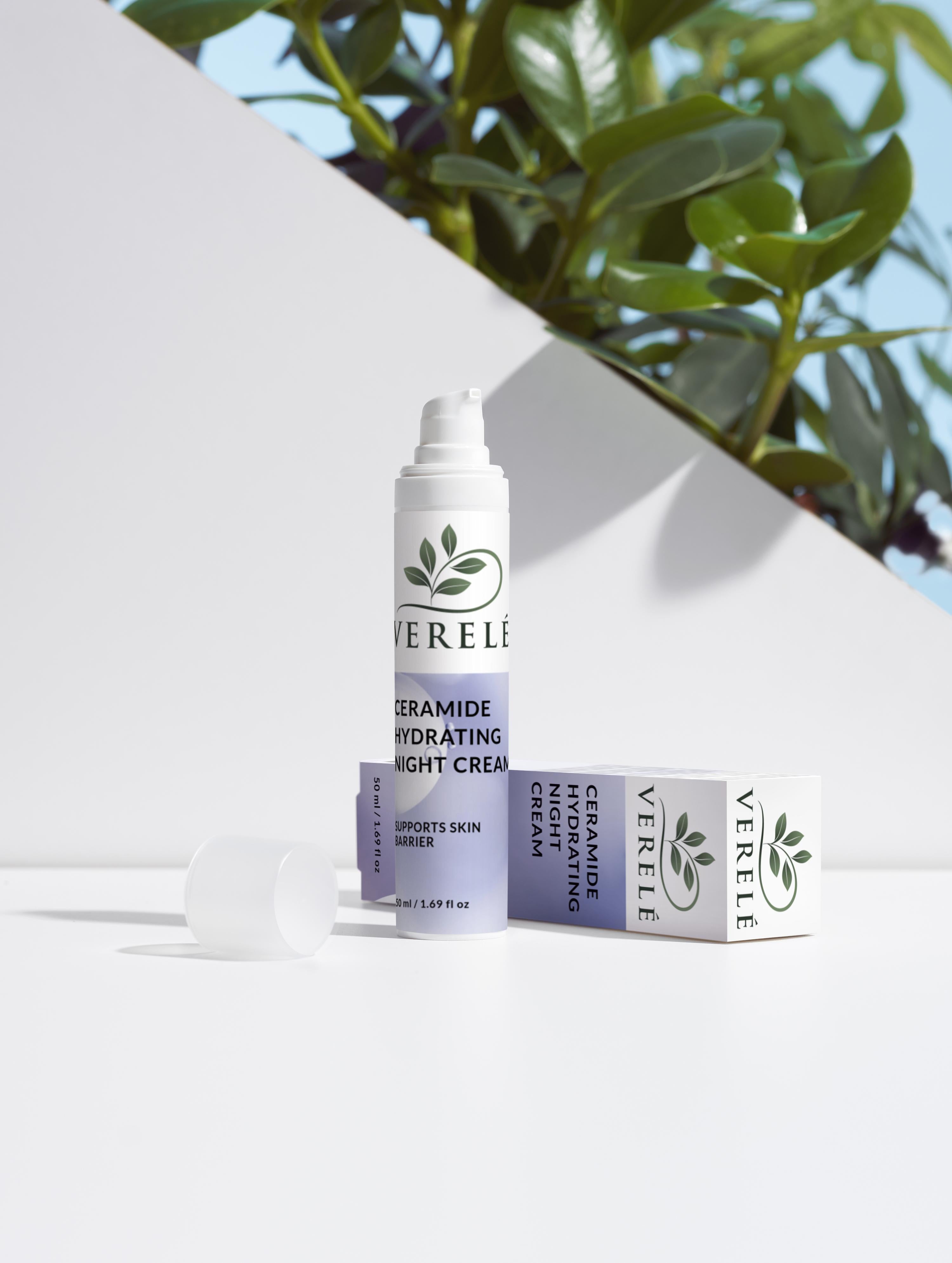 Ceramide Hydrating Night Cream with Organic Shea Butter, Aloe & Jojoba Oil – Deep Moisture & Rejuvenation – COSMOS NATURAL Certified, Made in Europe by Verelé, 50 ml / 1.69 fl oz - Verele