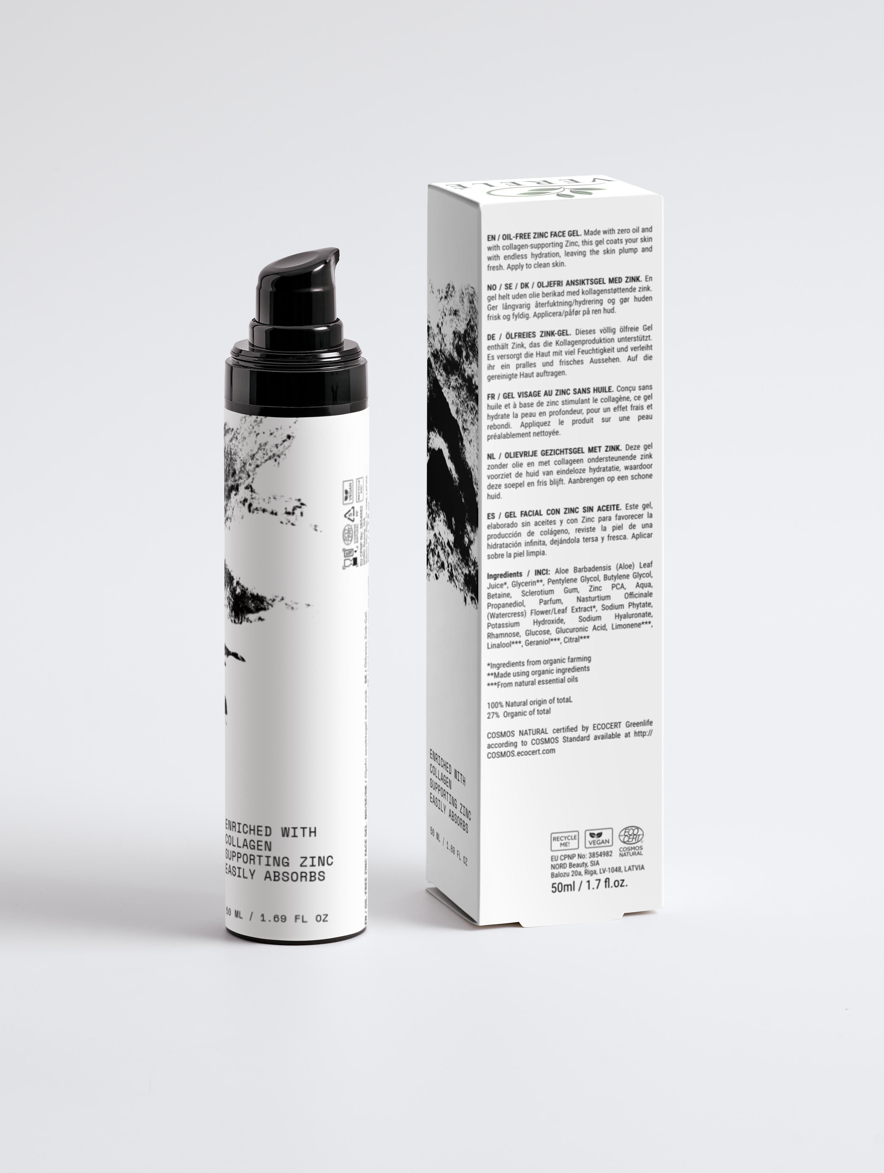 Oil-Free Zinc Face Gel for Men with Aloe & Hyaluronic Acid – Hydrating & Collagen-Supporting – COSMOS NATURAL Certified, Made from Natural Ingredients in Europe by Verelé, 50 ml / 1.69 fl oz - Verele