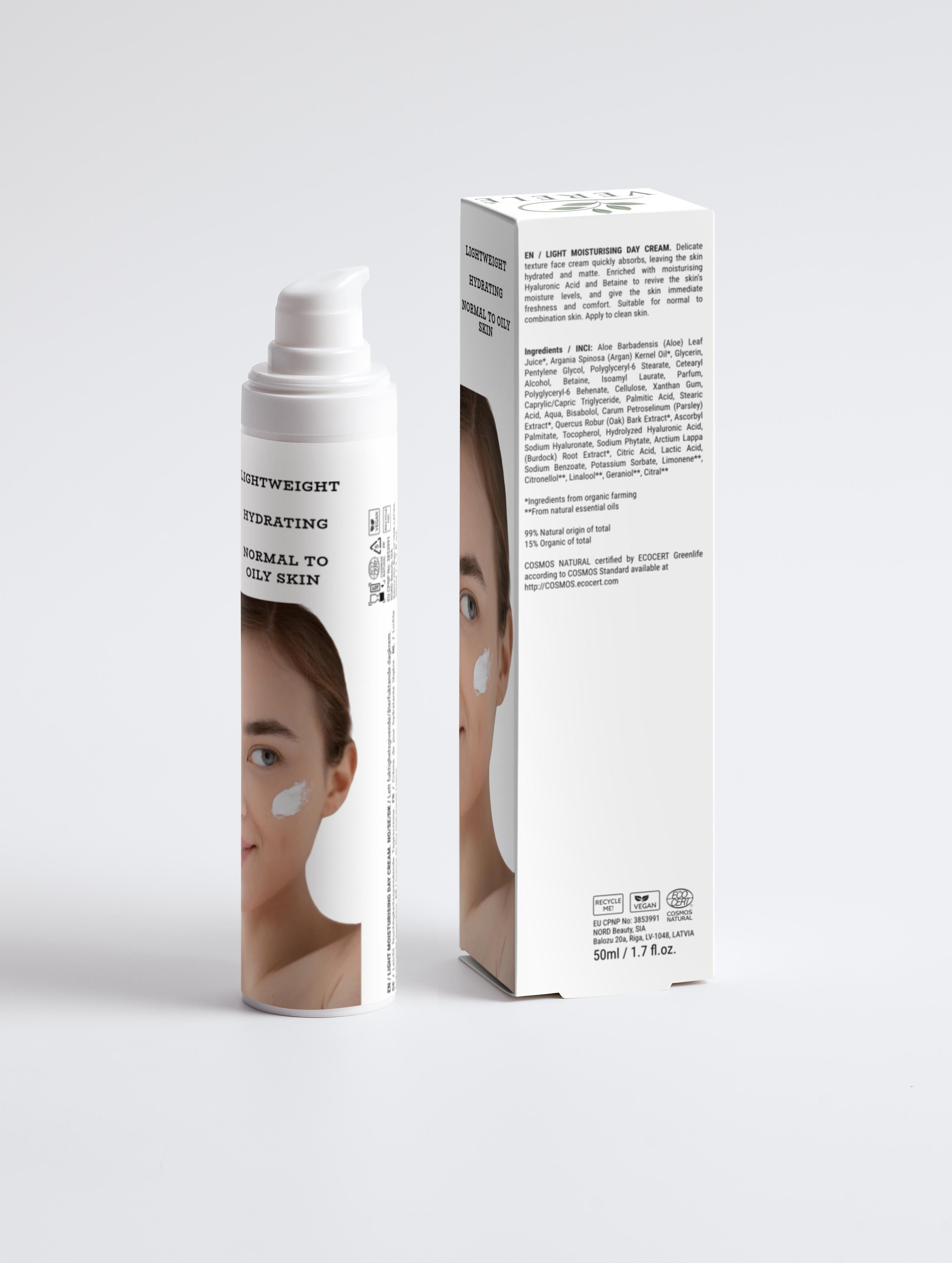 Light Moisturising Day Cream with Hyaluronic Acid & Betaine – Hydrating & Matte Finish – COSMOS NATURAL Certified, Made from Natural Ingredients in Europe by Verelé, 50 ml / 1.69 fl oz - Verele