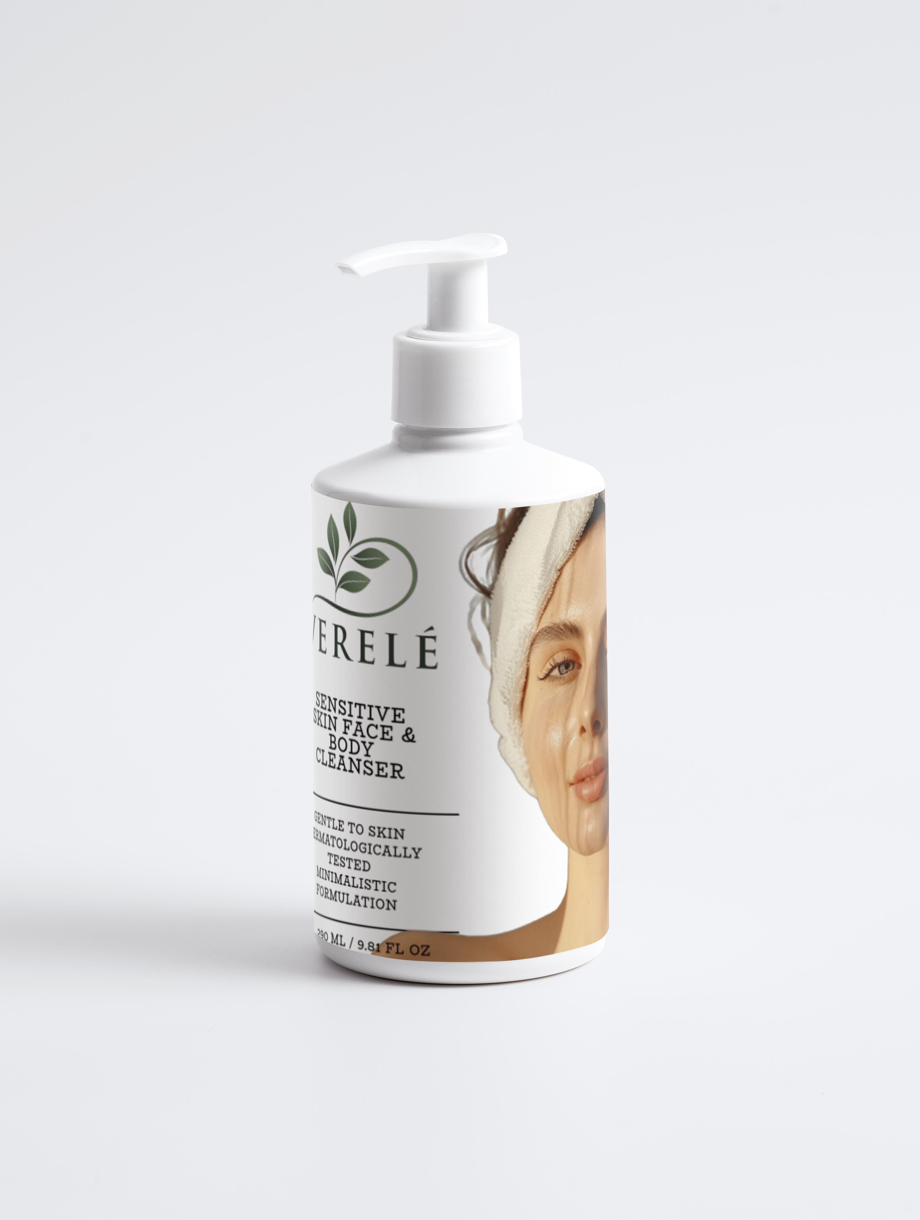 Sensitive Skin Face & Body Cleanser with Organic Linden, Jasmine & Plum Extract – Gentle & Dermatologically Tested – COSMOS NATURAL Certified, Made in Europe by Verelé, 290 ml / 9.81 fl oz - Verele