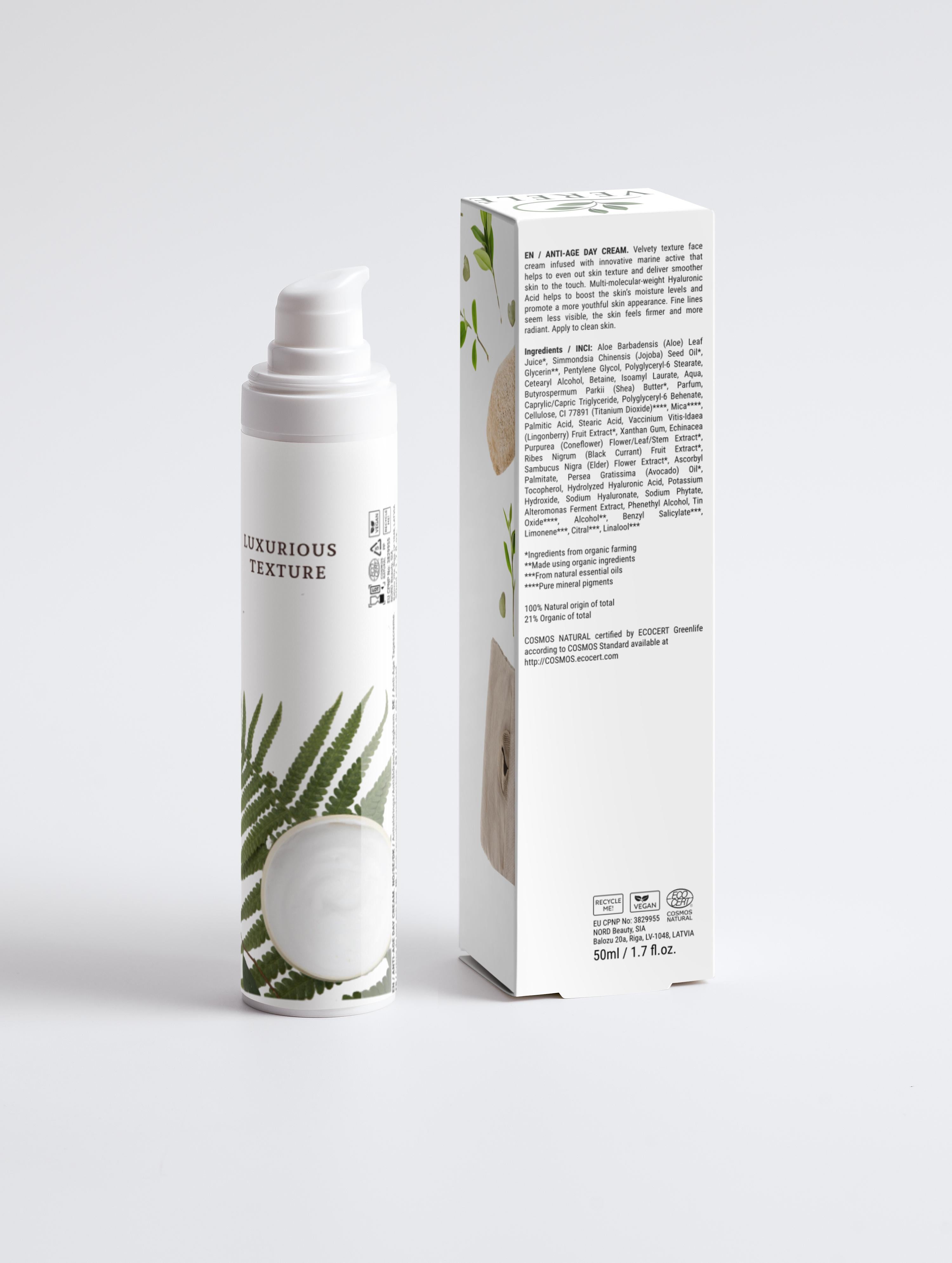 Anti-Age Day Cream with Hyaluronic Acid, Shea Butter & Marine Active – Moisture Boost & Firmness – COSMOS NATURAL Certified, Made from Natural Ingredients in Europe by Verelé, 50 ml / 1.69 fl oz - Verele