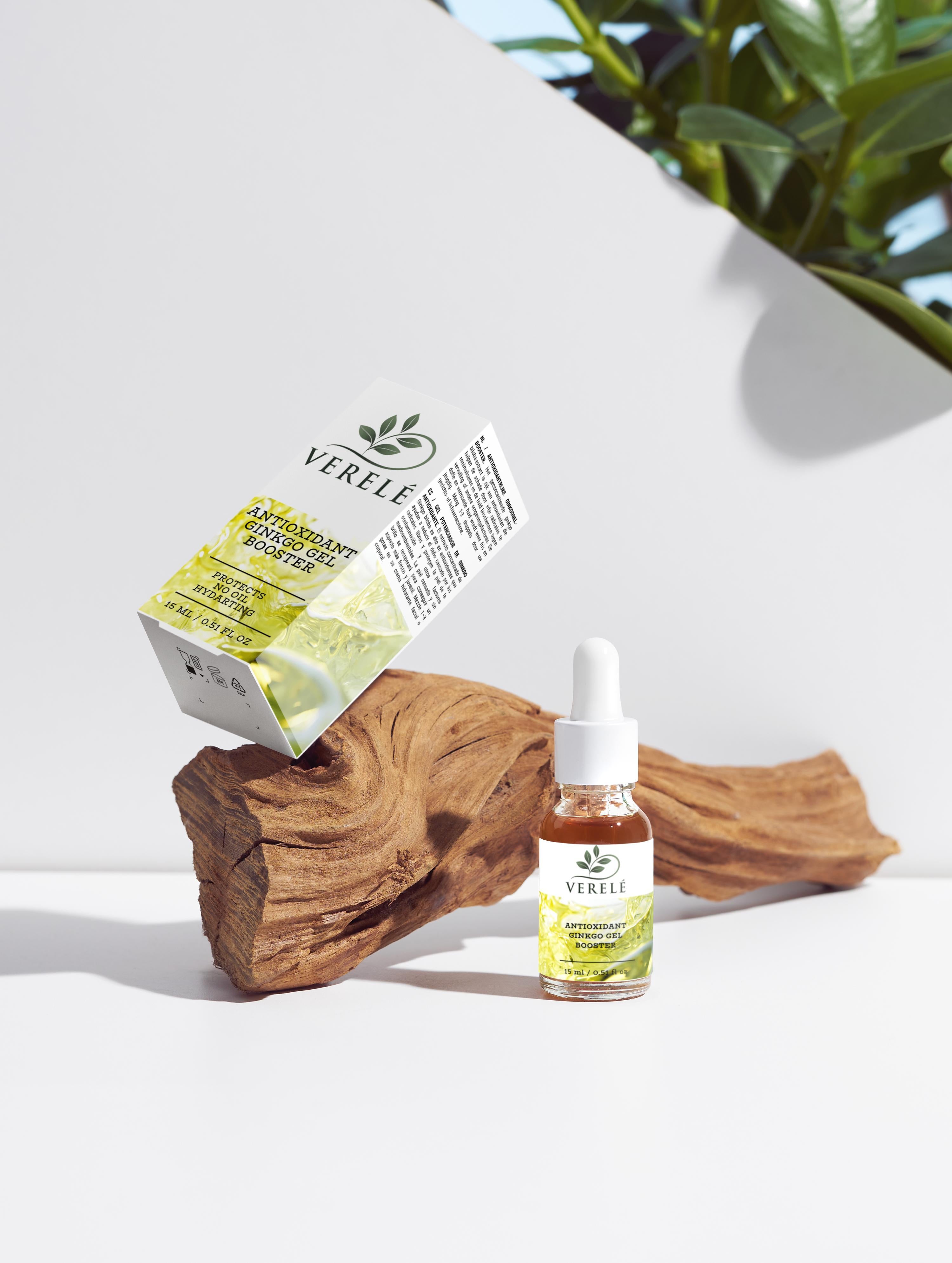 Antioxidant Ginkgo Gel Booster with Green Tea & Grape Seed – Hydrating & Protecting – COSMOS NATURAL Certified, Made from Natural Ingredients in Europe by Verelé, 15 ml / 0.51 fl oz - Verele