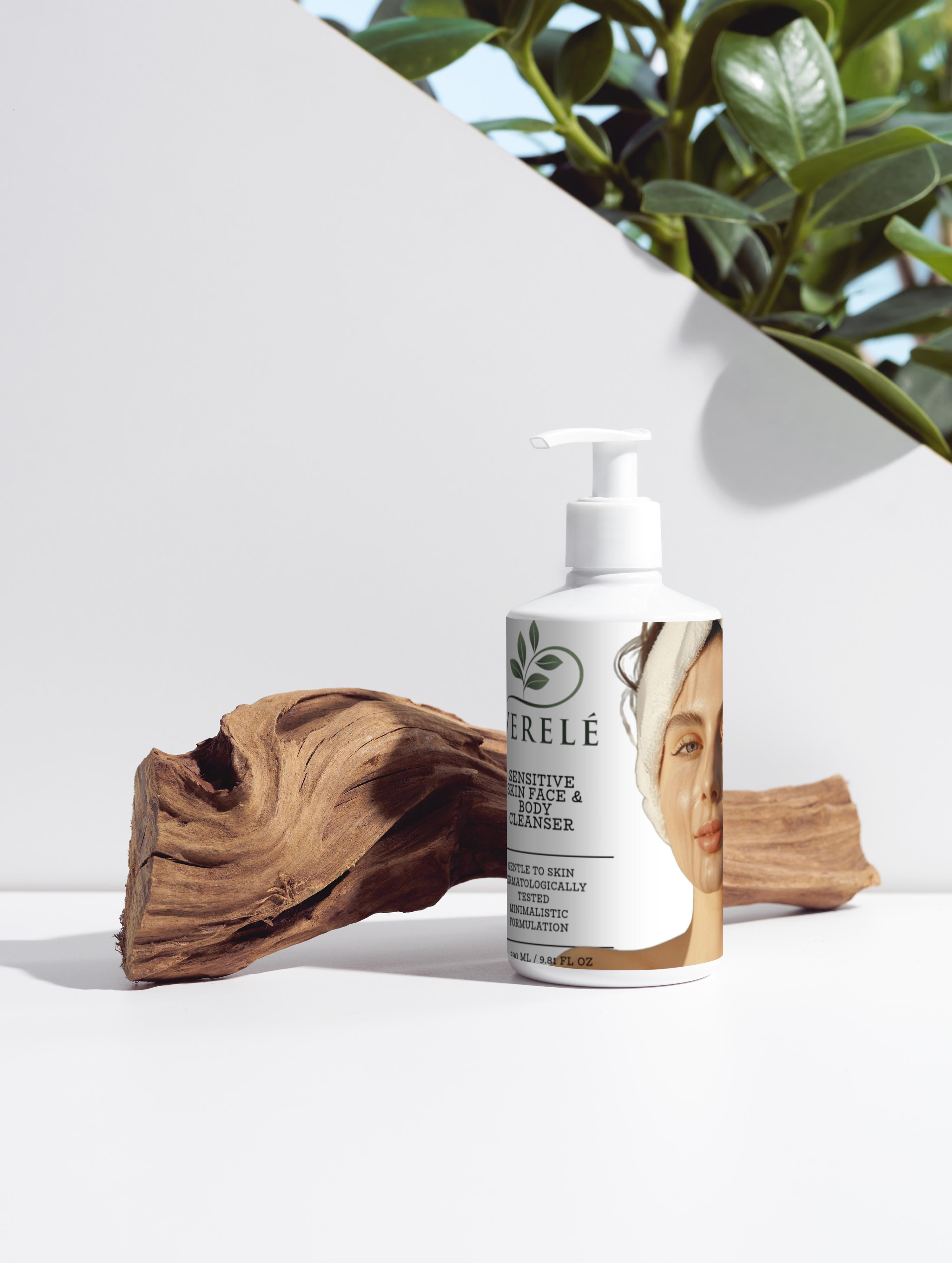 Sensitive Skin Face & Body Cleanser with Organic Linden, Jasmine & Plum Extract – Gentle & Dermatologically Tested – COSMOS NATURAL Certified, Made in Europe by Verelé, 290 ml / 9.81 fl oz