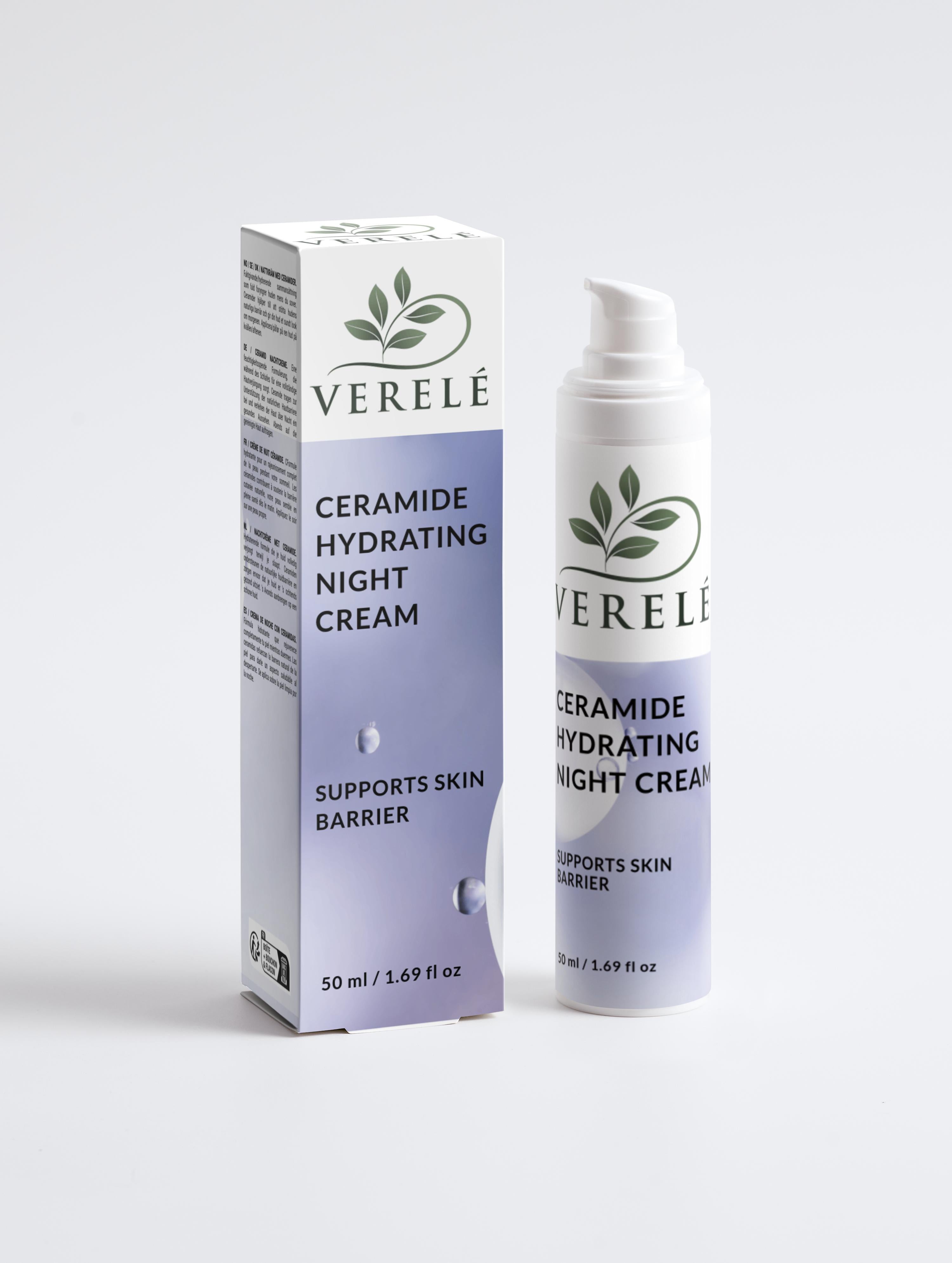 Ceramide Hydrating Night Cream with Organic Shea Butter, Aloe & Jojoba Oil – Deep Moisture & Rejuvenation – COSMOS NATURAL Certified, Made in Europe by Verelé, 50 ml / 1.69 fl oz - Verele
