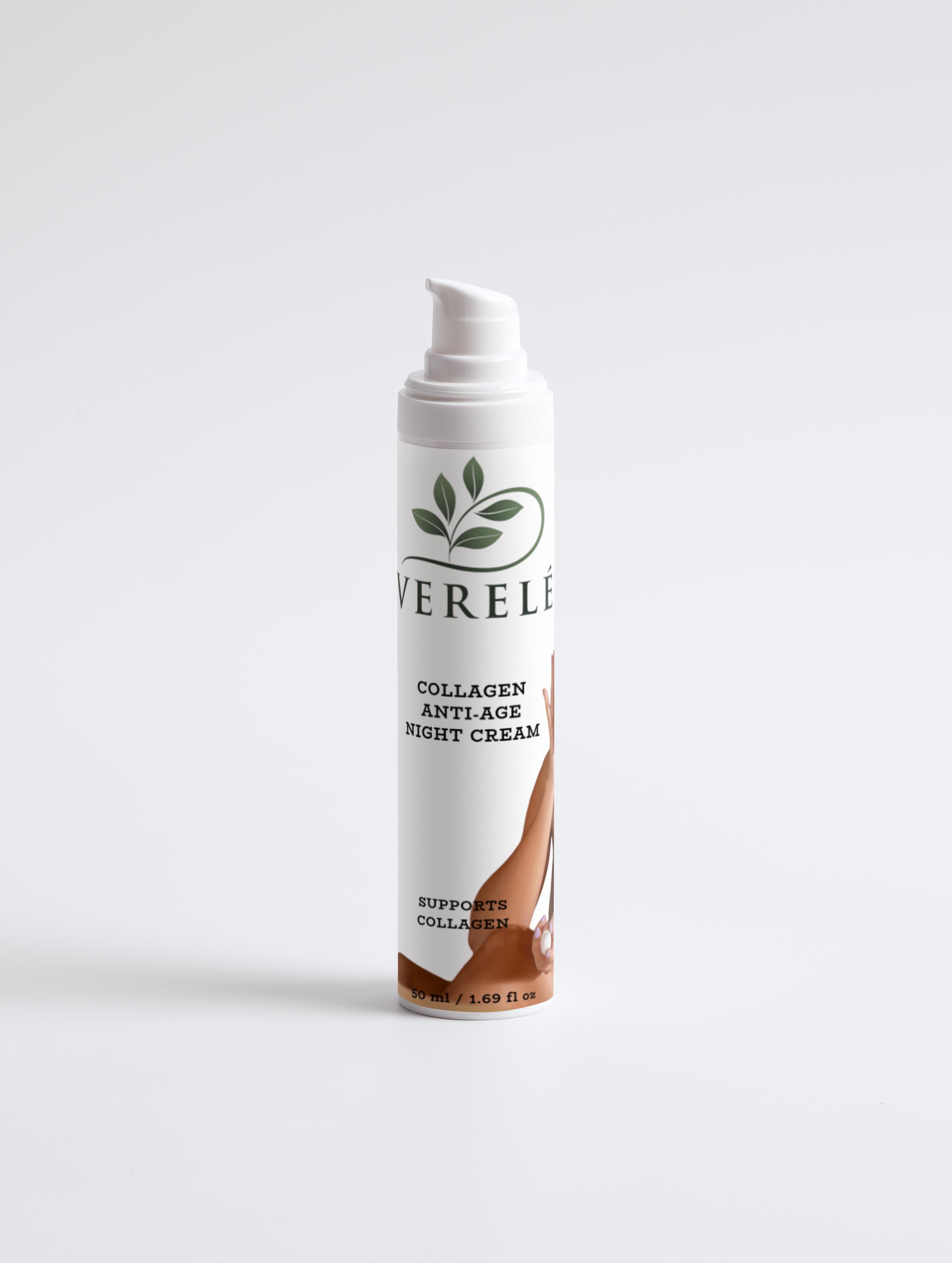 Collagen Anti-Age Night Cream with Organic Shea & Cocoa Butter – Firming & Hydrating – COSMOS NATURAL Certified, Made in Europe by Verelé, 50 ml / 1.69 fl oz - Verele