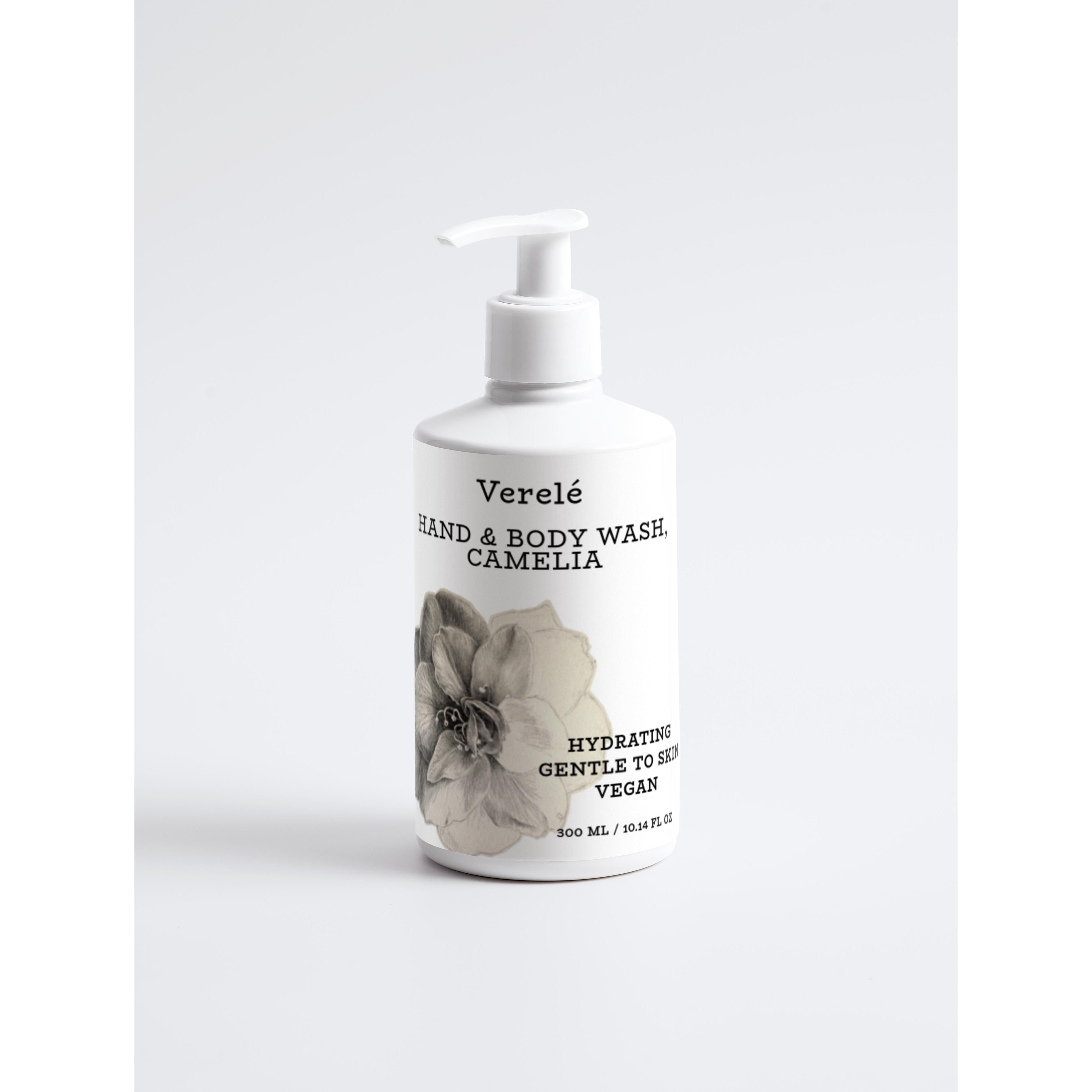 Gentle Hand & Body Wash with Organic Berry Extract & Betaine – Camelia – Hydrating & Vegan – Made in Europe by Verelé, 300 ml / 10.14 fl oz - Verele