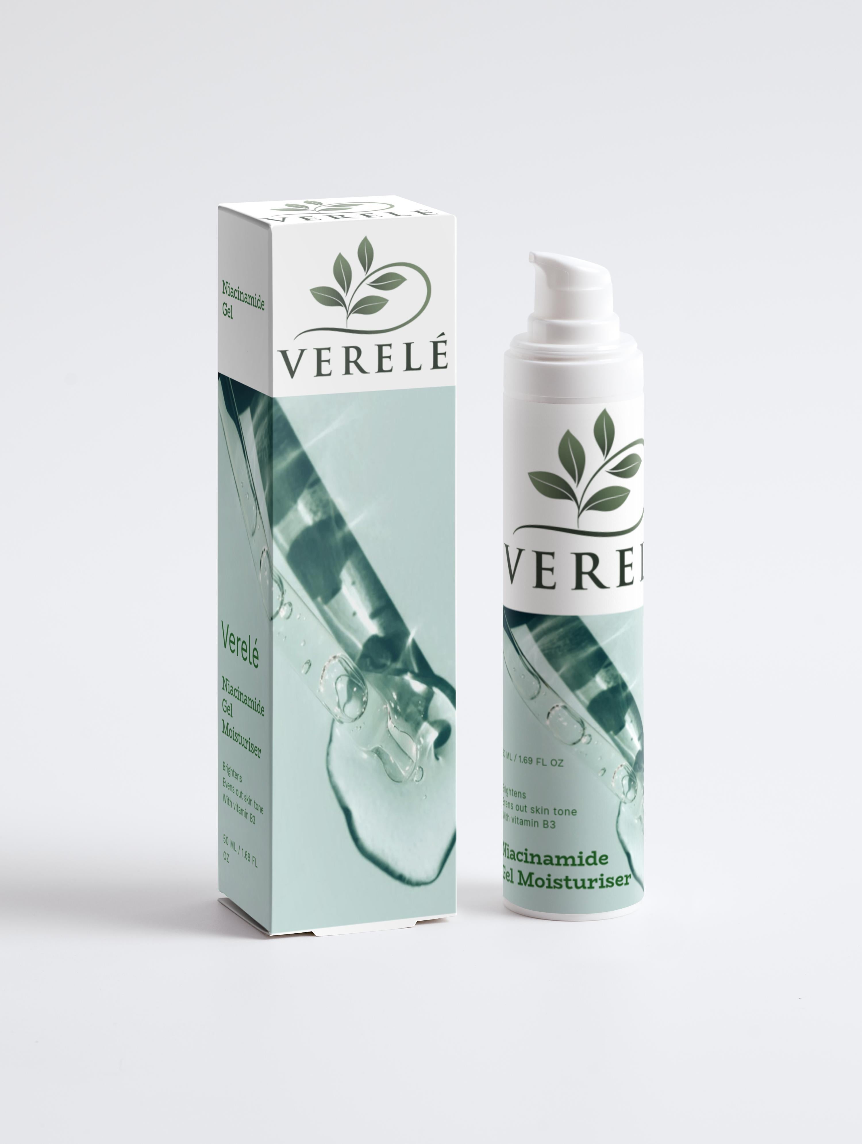 Niacinamide Gel Moisturiser with 5% Vitamin B3 – Brightens & Evens Skin Tone – Made from Natural Ingredients in Europe by Verelé, 50 ml / 1.69 fl oz - Verele