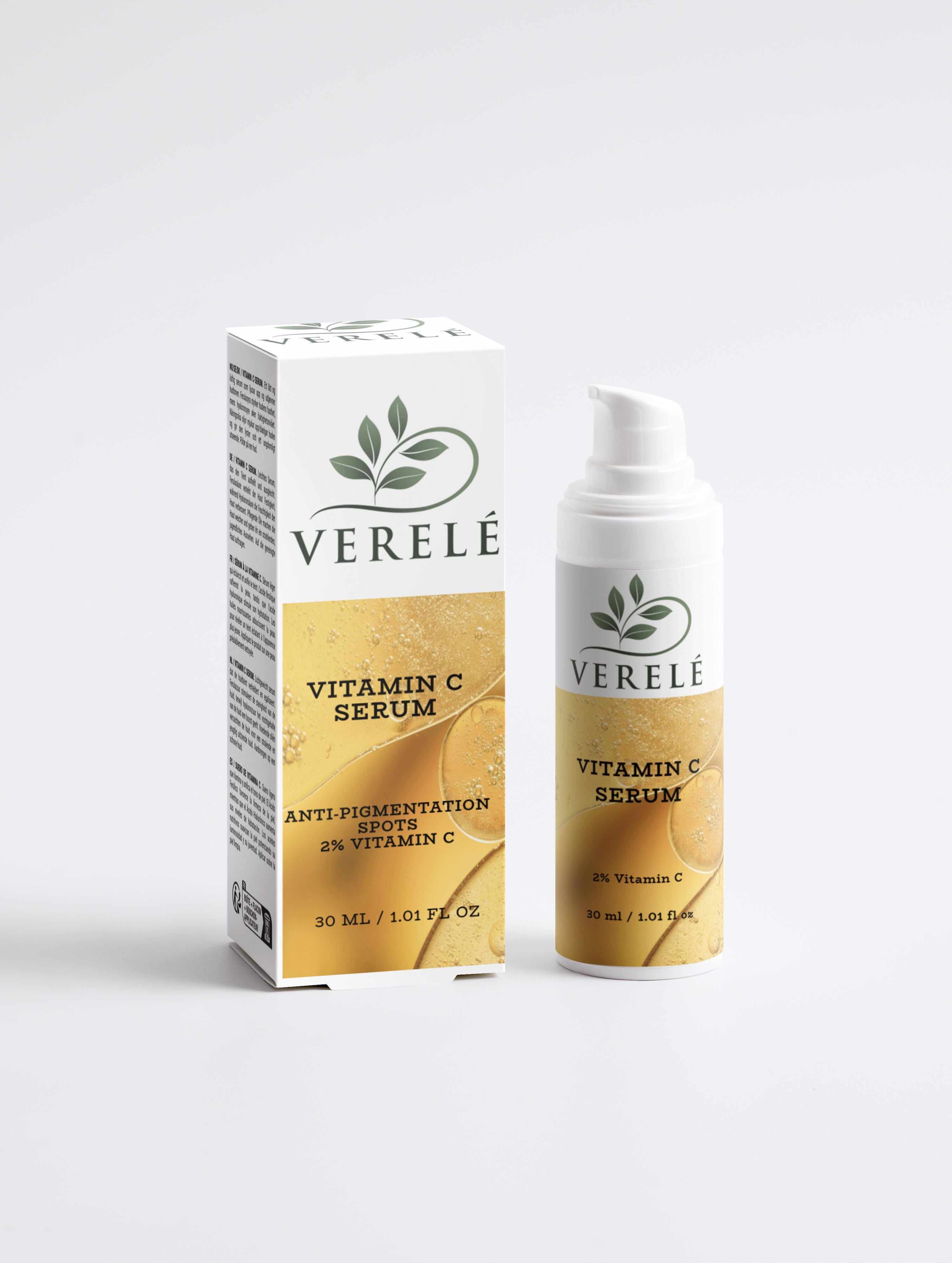 Vitamin C Serum with 2% Natural Vitamin C, Ferulic Acid & Sea Buckthorn – Brightens & Evens Skin Tone – COSMOS NATURAL Certified, Made from Organic Ingredients in Europe by Verelé,  30 ml / 1.01 fl oz - Verele