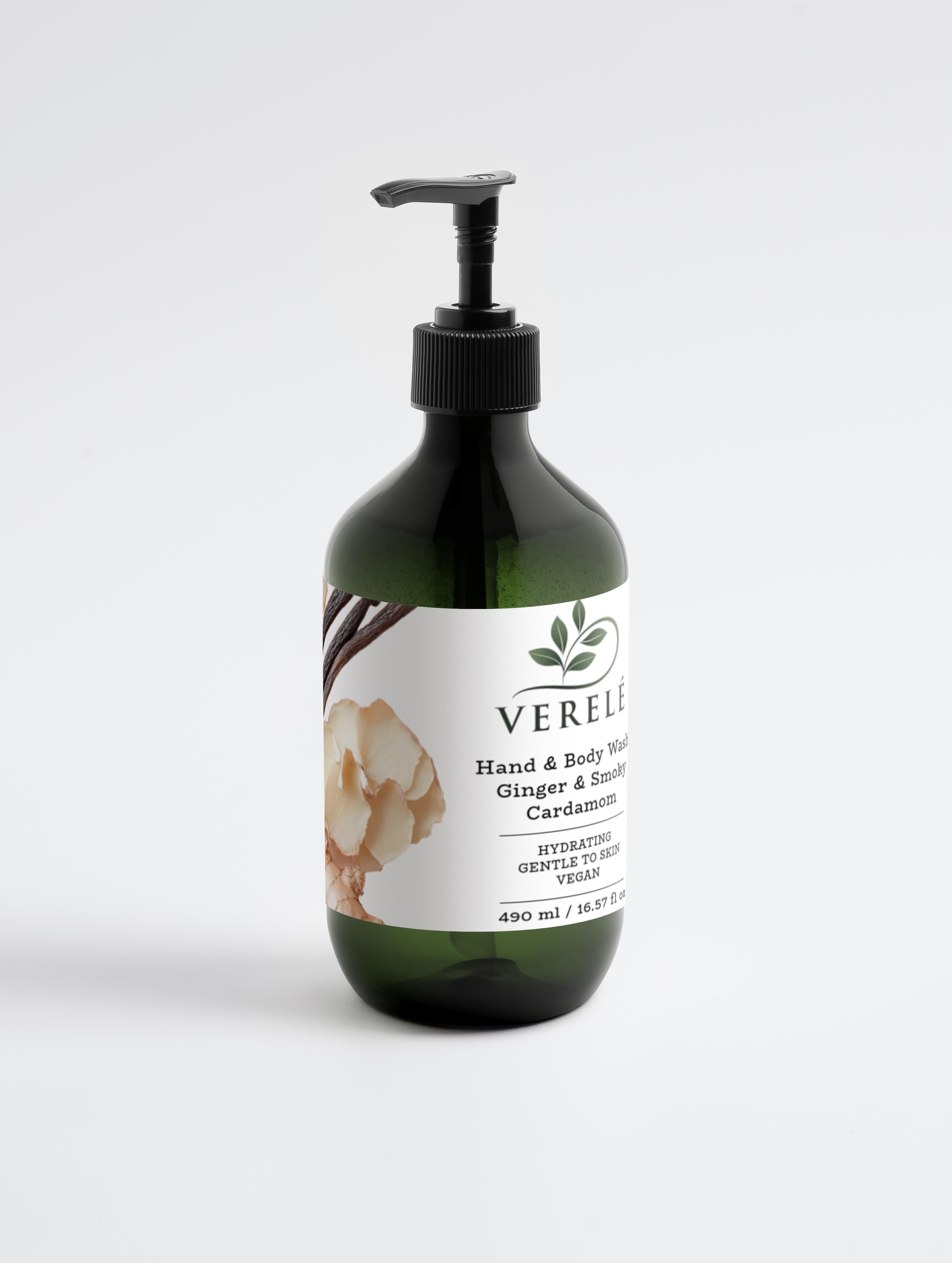 Hand & Body Wash with Organic Quince & Betaine – Ginger & Smoky Cardamom Scent – Hydrating & Vegan – COSMOS NATURAL Certified, Made in Europe by Verelé, 490 ml / 16.57 fl oz - Verele