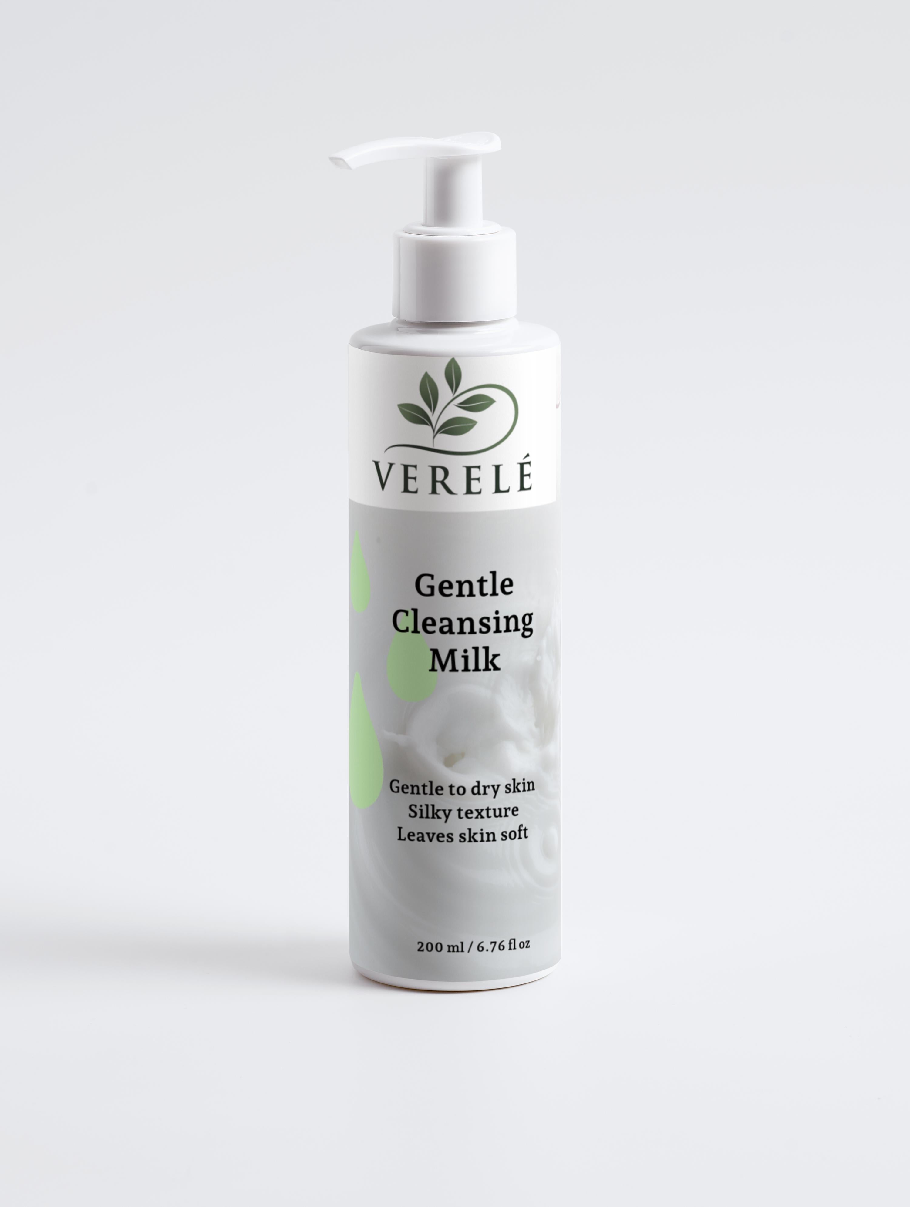 Gentle Cleansing Milk with Organic Shea Butter, Argan & Avocado Oil – Hydrating & Softening – COSMOS ORGANIC Certified, Made in Europe by Verelé, 200 ml / 6.76 fl oz - Verele