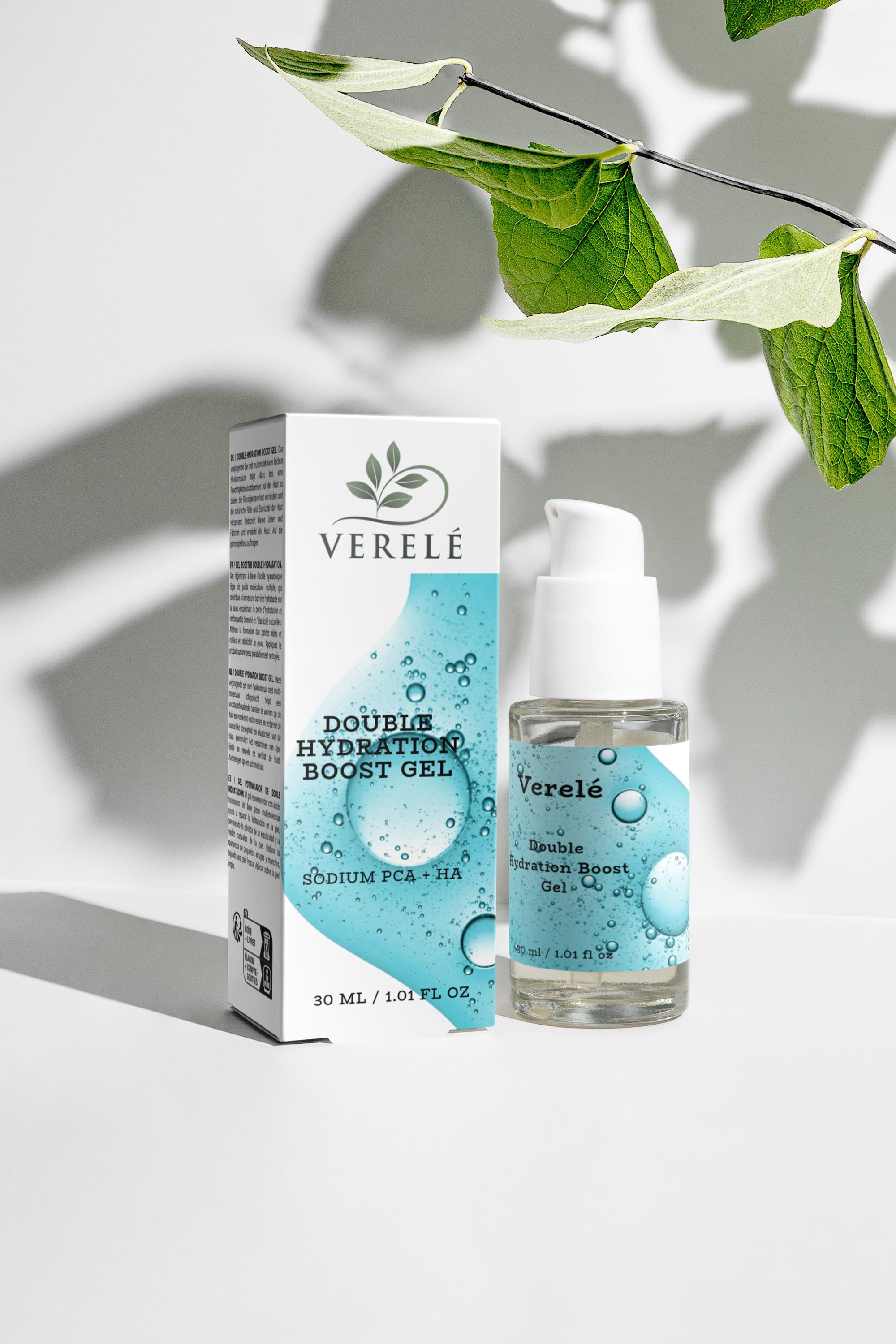 Double Hydration Boost Gel with Hyaluronic Acid & Aloe – Deep Moisture & Fine Line Reduction – COSMOS NATURAL Certified, Made from Natural Ingredients in Europe by Verelé, 30 ml / 1.01 fl oz - Verele