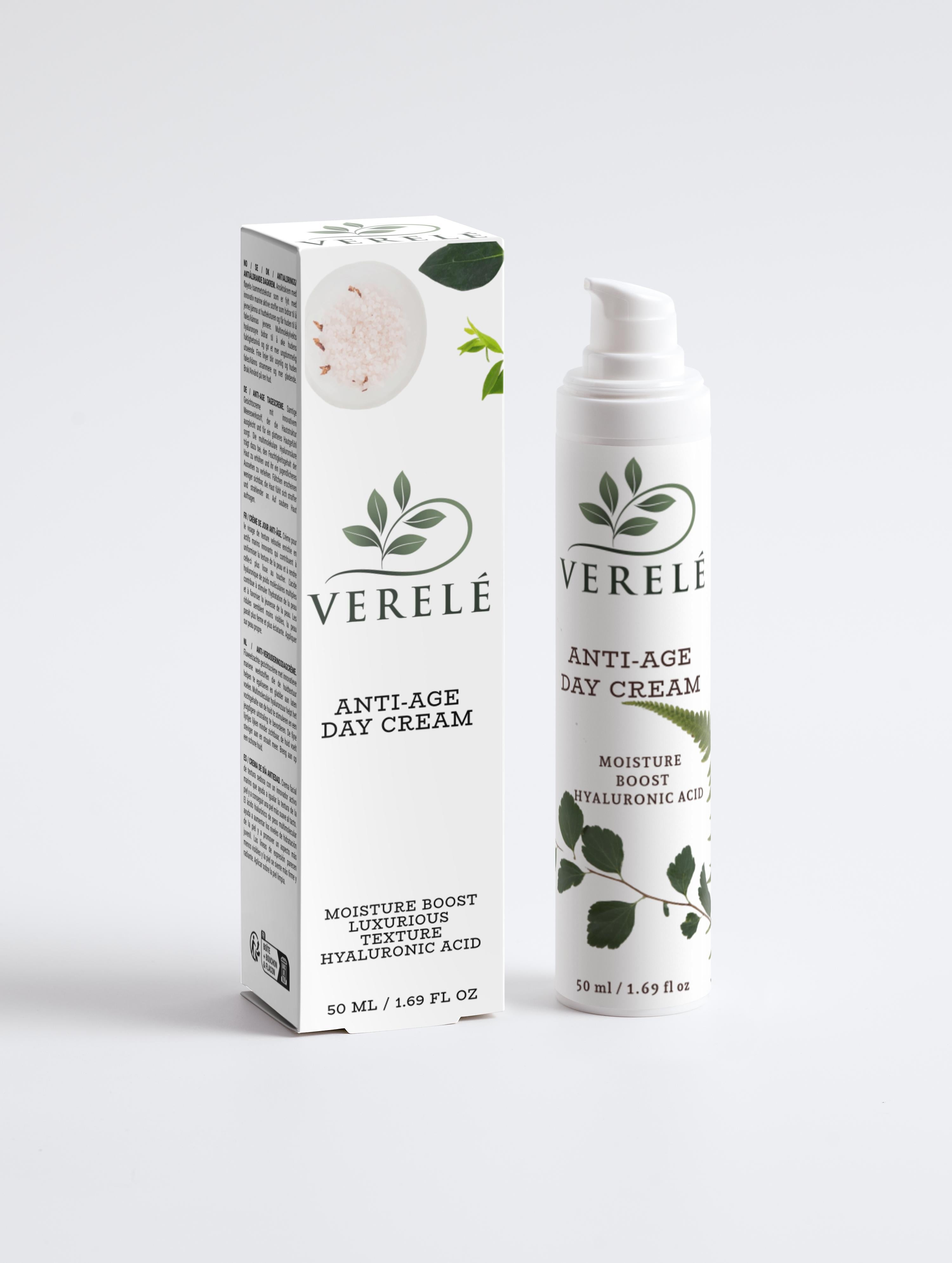 Anti-Age Day Cream with Hyaluronic Acid, Shea Butter & Marine Active – Moisture Boost & Firmness – COSMOS NATURAL Certified, Made from Natural Ingredients in Europe by Verelé,  50 ml / 1.69 fl oz - Verele