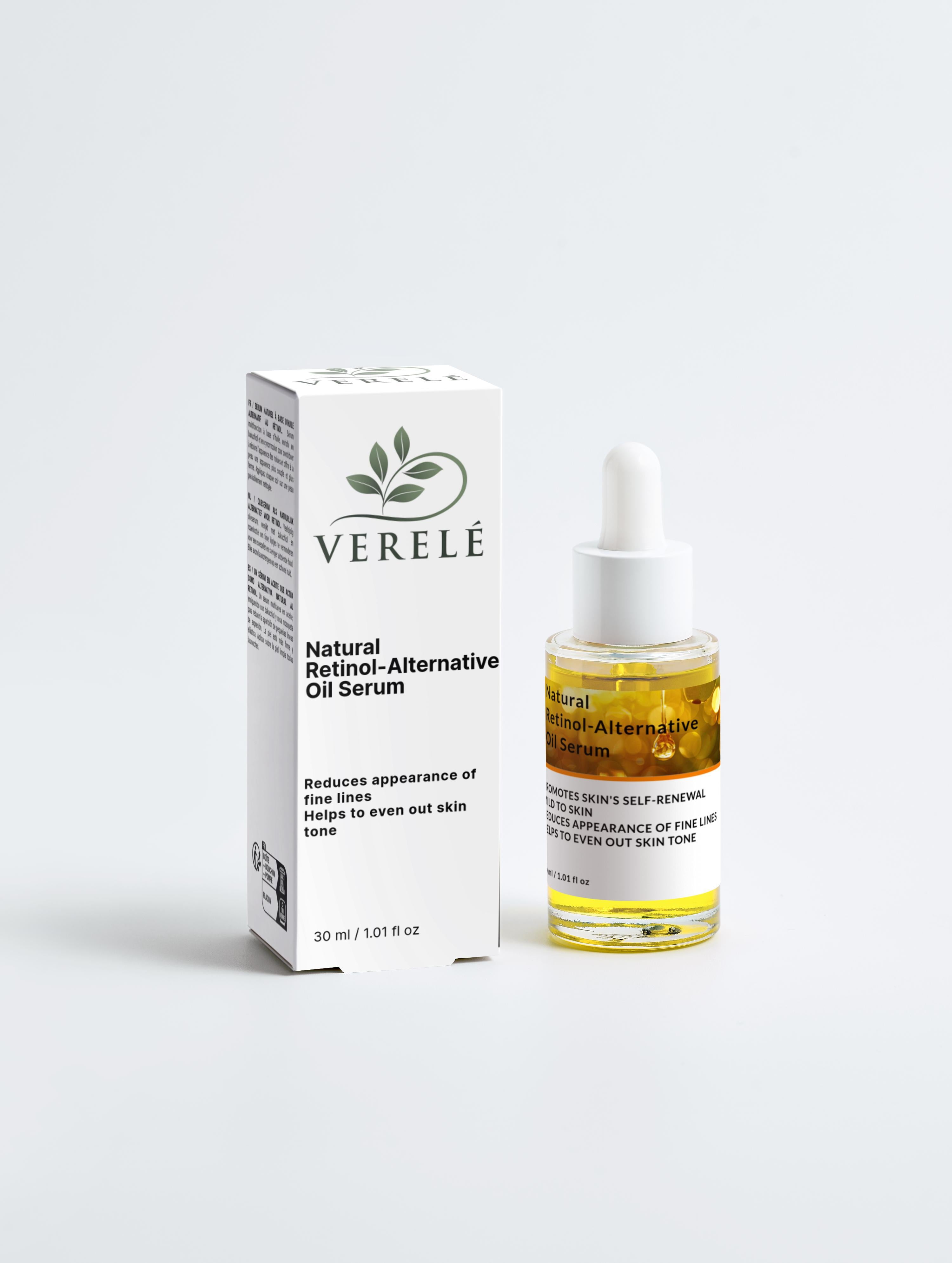 Natural Retinol-Alternative Oil Serum with Bakuchiol & Rosehip Oil – Anti-Ageing & Skin Firming – COSMOS ORGANIC Certified, Made in Europe by Verelé, 30 ml / 1.01 fl oz - Verele