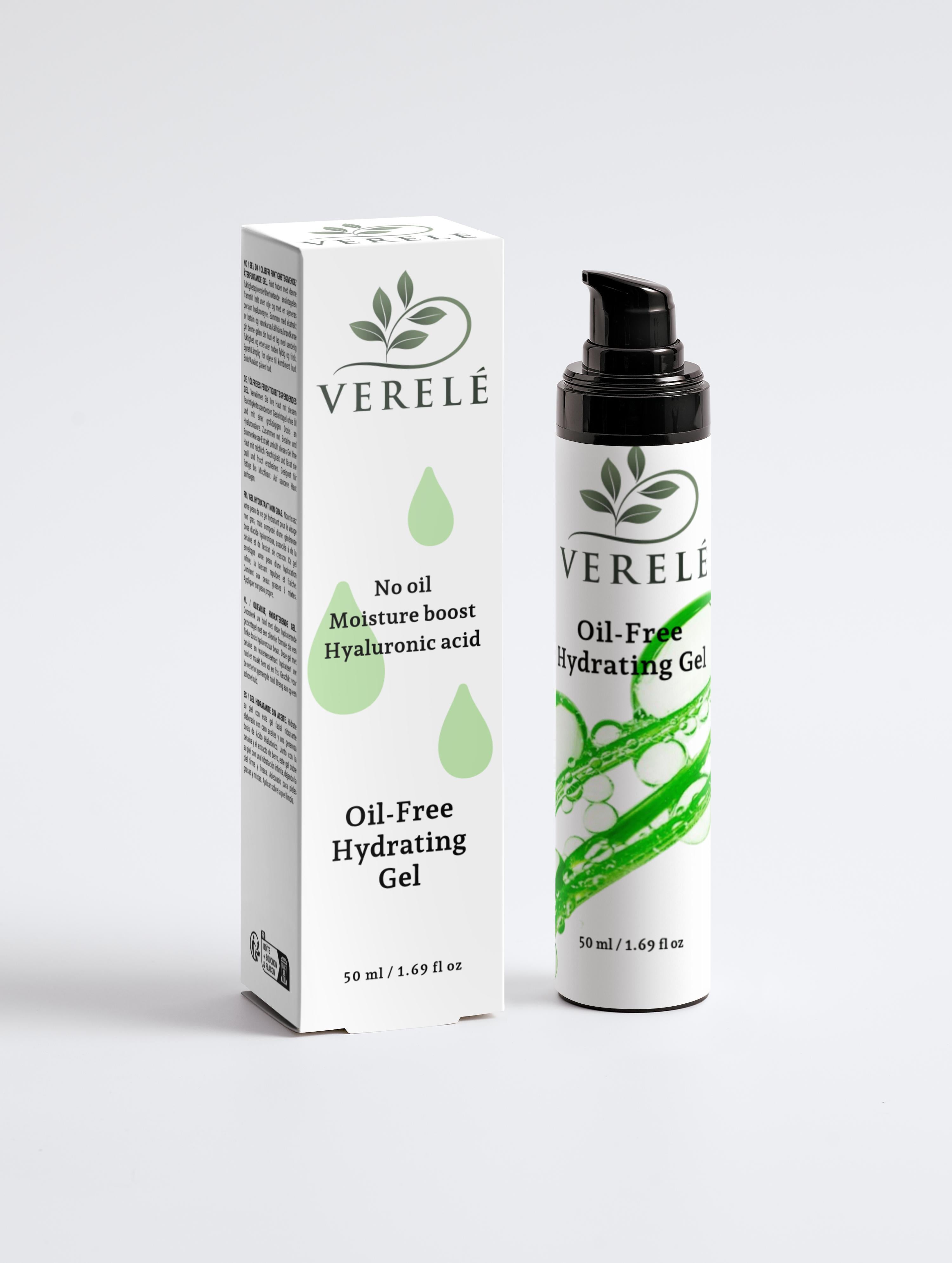 Oil-Free Hydrating Gel with Hyaluronic Acid, Betaine & Watercress Extract – Moisture Boost for Oily to Combination Skin – COSMOS NATURAL Certified, Made from Natural Ingredients in Europe by Verelé, 50 ml / 1.69 fl oz - Verele