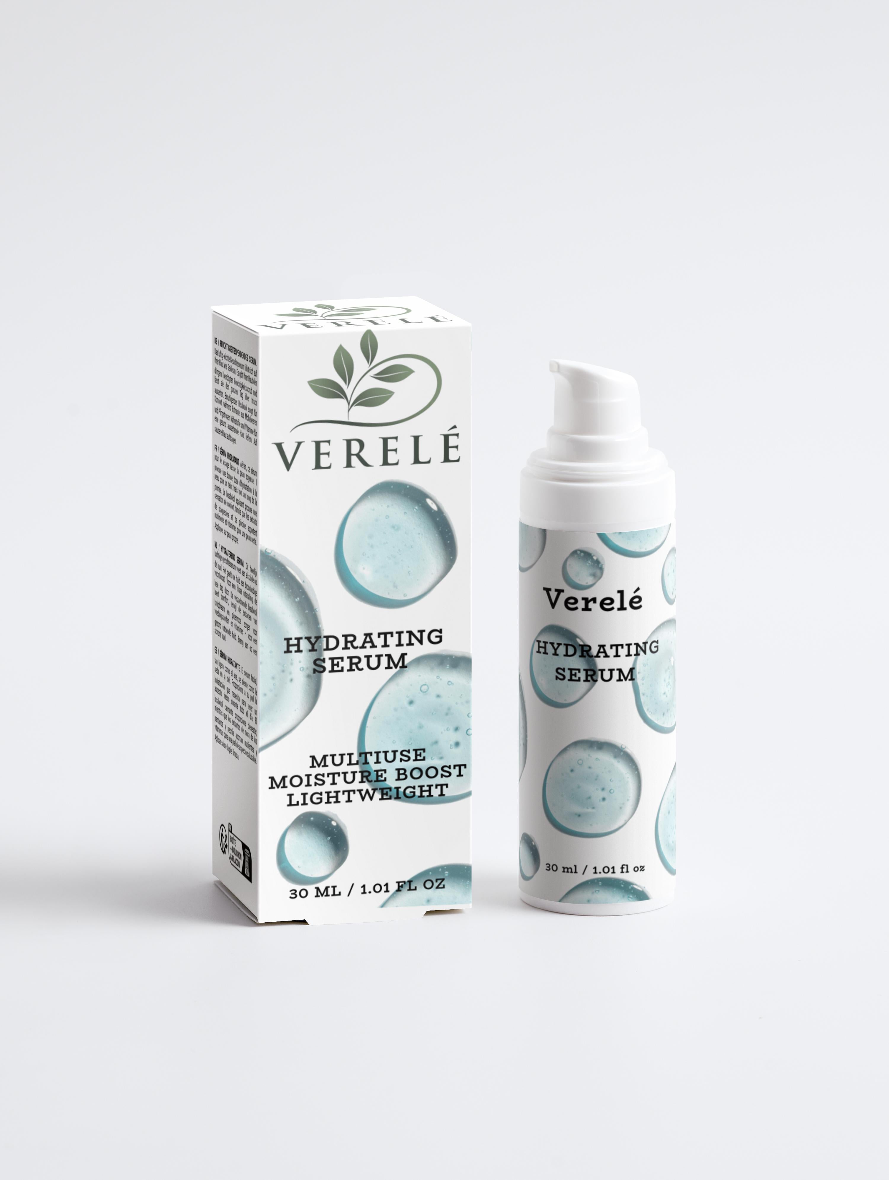 Hydrating Serum with Organic Aloe, Rose Flower Water & Hyaluronic Acid – Moisture Boost for All Skin Types – COSMOS NATURAL Certified, Made in Europe by Verelé, 30 ml / 1.01 fl oz - Verele