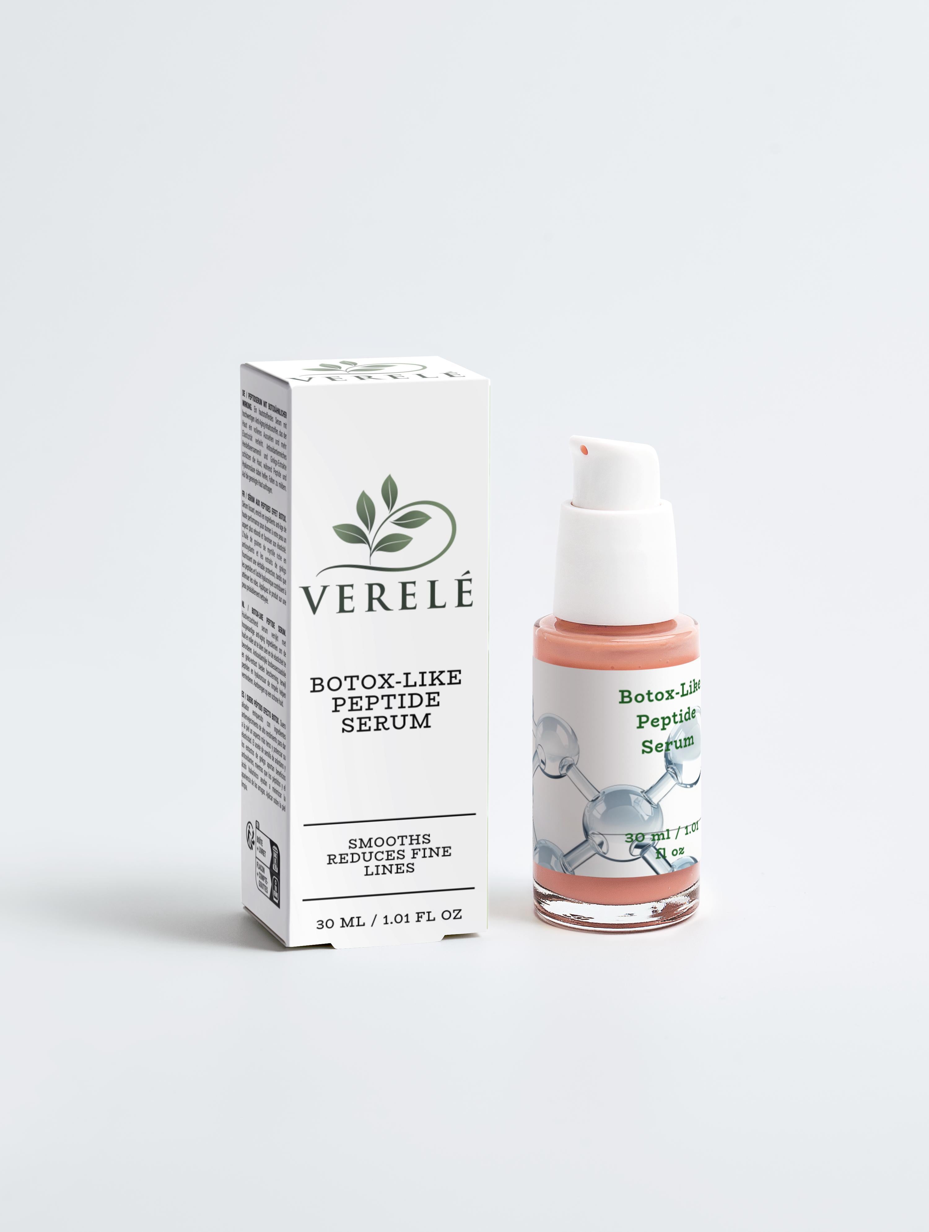 Botox-Like Peptide Serum with Organic Aloe & Hyaluronic Acid – Smooths & Reduces Fine Lines – COSMOS NATURAL Certified, Made from Natural Ingredients in Europe by Verelé, 30 ml / 1.01 fl oz - Verele