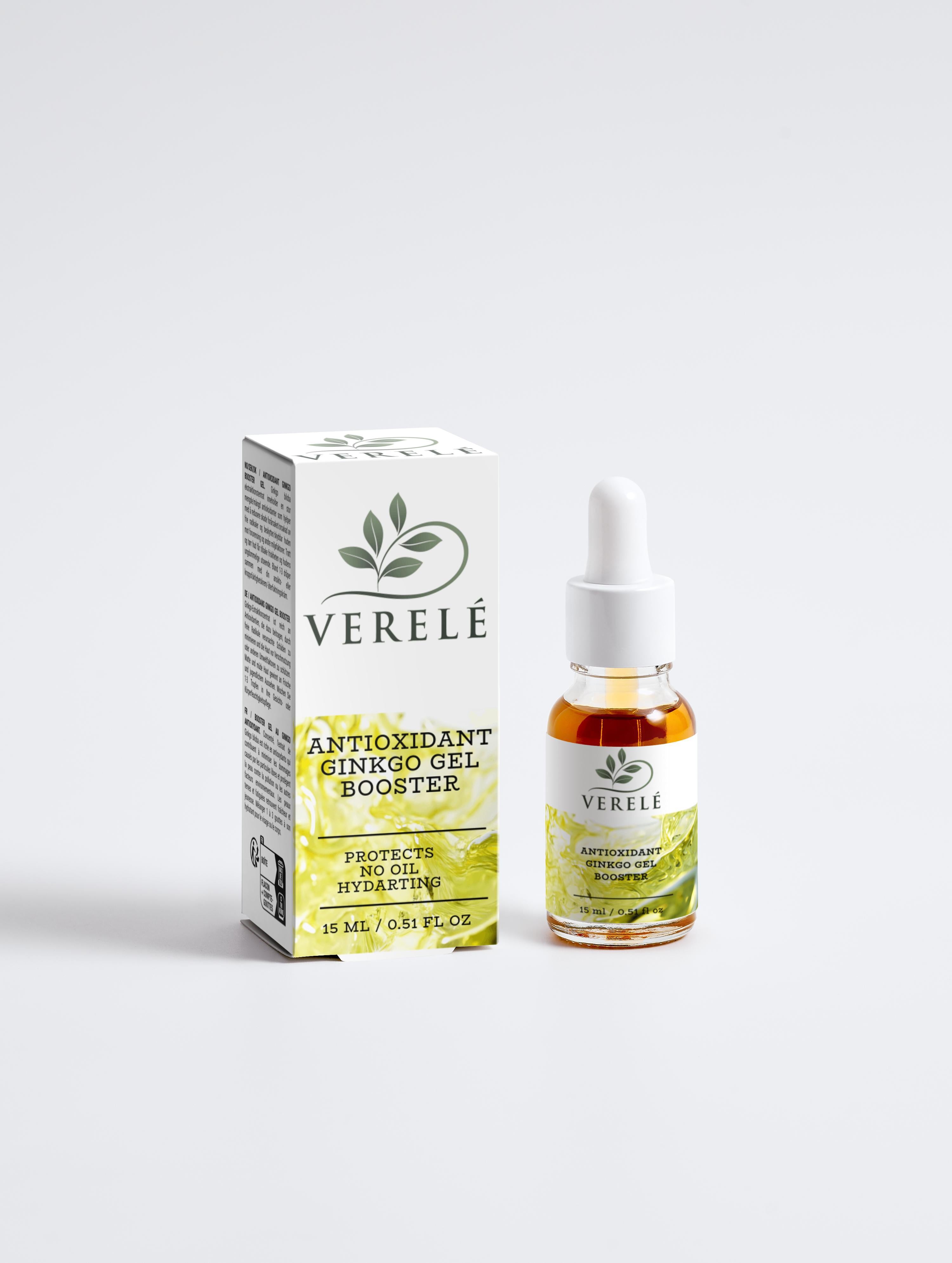 Antioxidant Ginkgo Gel Booster with Green Tea & Grape Seed – Hydrating & Protecting – COSMOS NATURAL Certified, Made from Natural Ingredients in Europe by Verelé, 15 ml / 0.51 fl oz - Verele