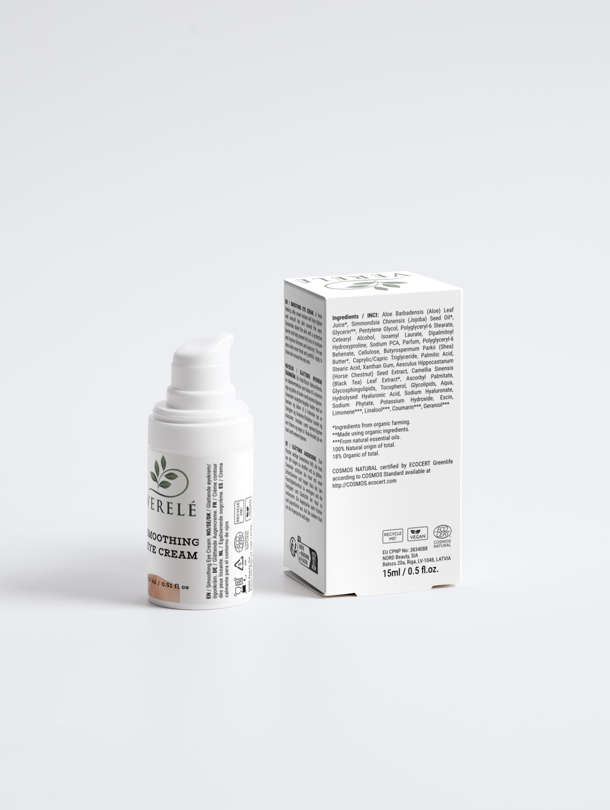 Smoothing Eye Cream with Ceramides & Hyaluronic Acid – Anti-Ageing & Hydrating Formula – COSMOS NATURAL Certified, Made in Europe by Verelé, 15 ml / 0.51 fl oz - Verele