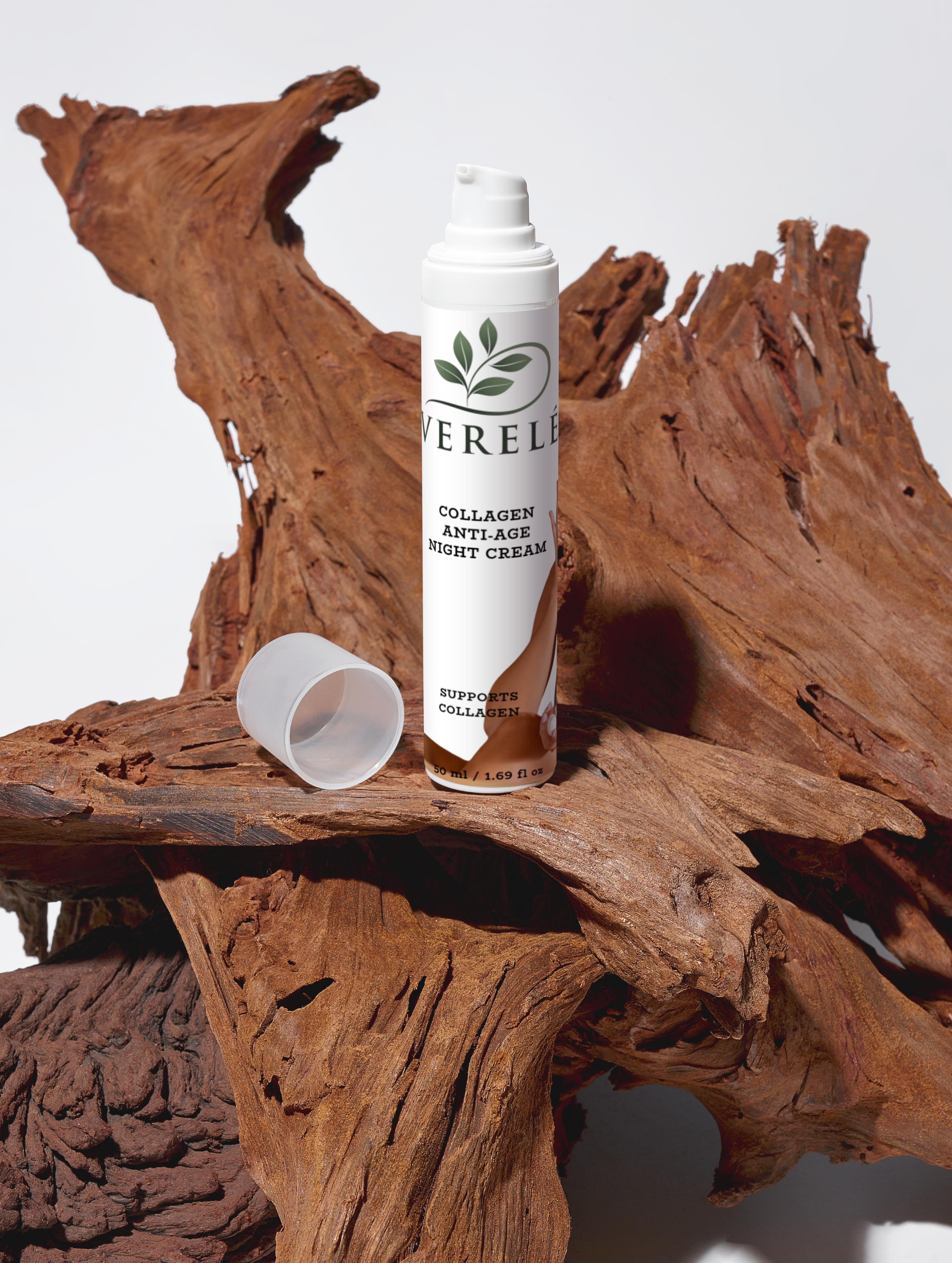 Collagen Anti-Age Night Cream with Organic Shea & Cocoa Butter – Firming & Hydrating – COSMOS NATURAL Certified, Made in Europe by Verelé, 50 ml / 1.69 fl oz - Verele