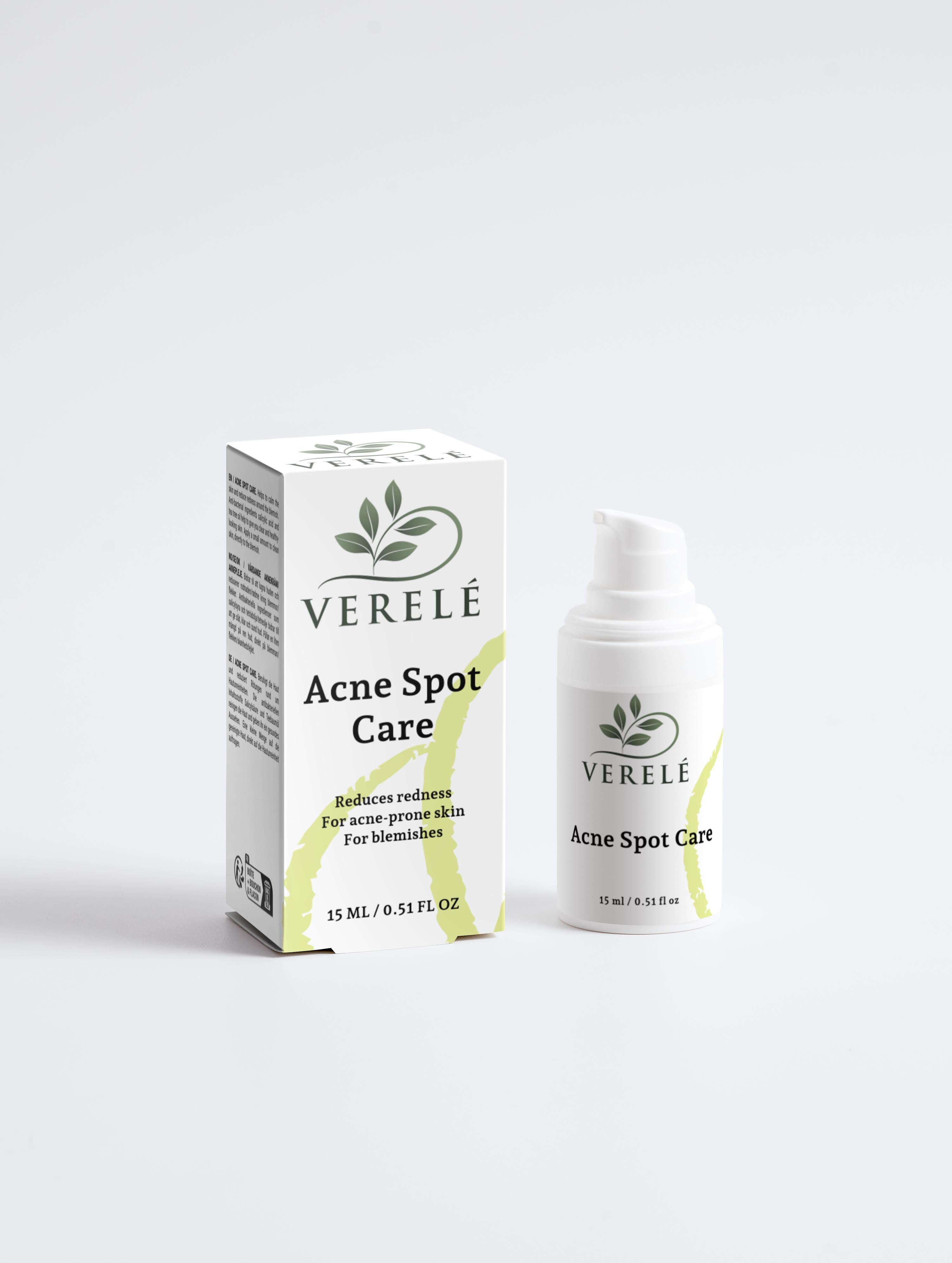 Acne Spot Care with 2% Salicylic Acid & 3% Tea Tree Oil – Clears Blemishes & Reduces Redness – Made from Natural Ingredients in Europe by Verelé,  15 ml / 0.51 fl oz - Verele