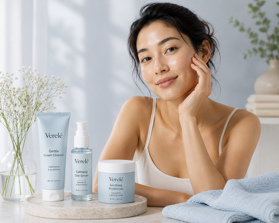 Sensitive skin cleanser and soothing moisturizer for calming delicate skin