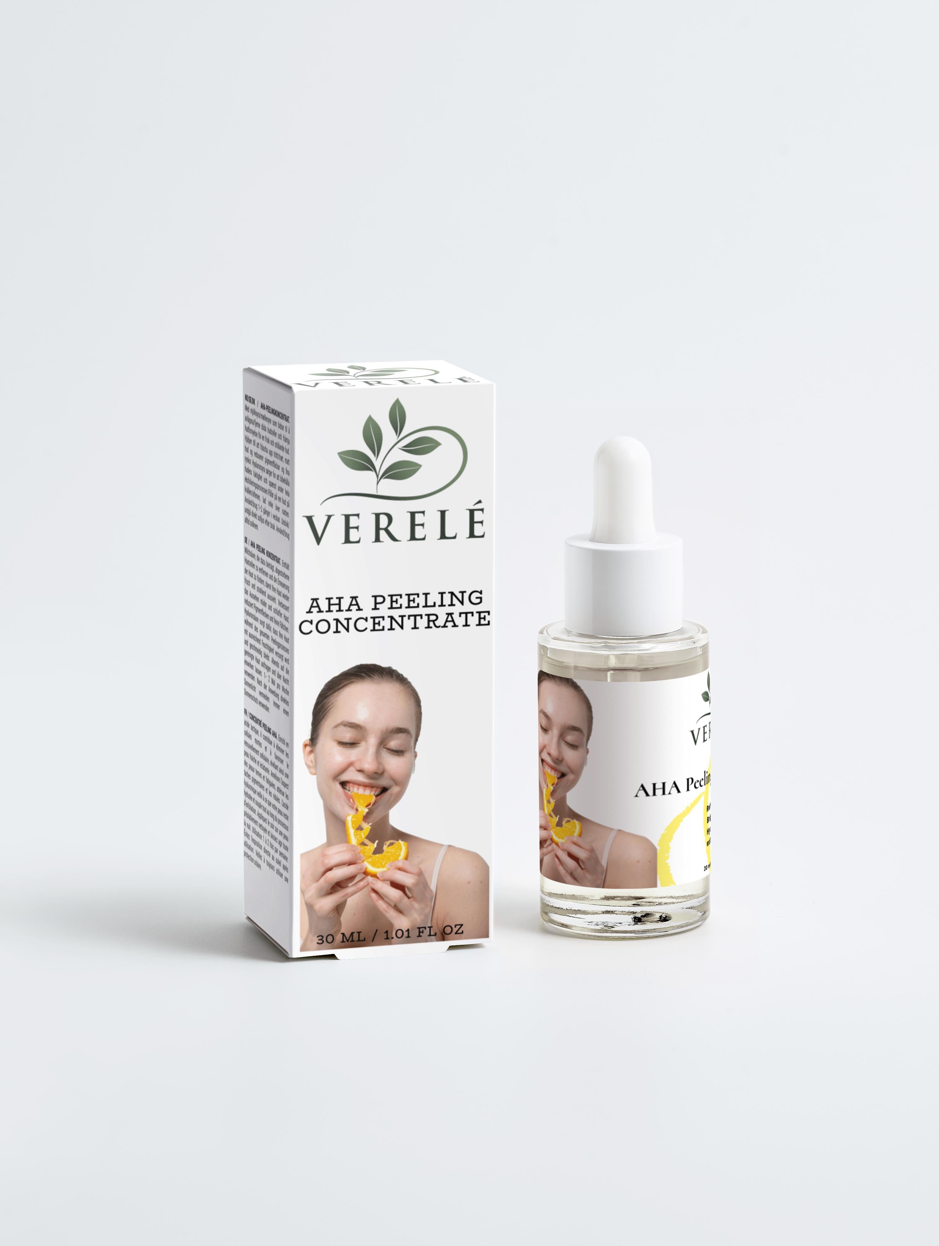 AHA Peeling Concentrate with 10% Lactic Acid & 1% Hyaluronic Acid – Exfoliates & Hydrates – COSMOS NATURAL Certified, Made in Europe by Verelé, 30 ml / 1.01 fl oz - Verele