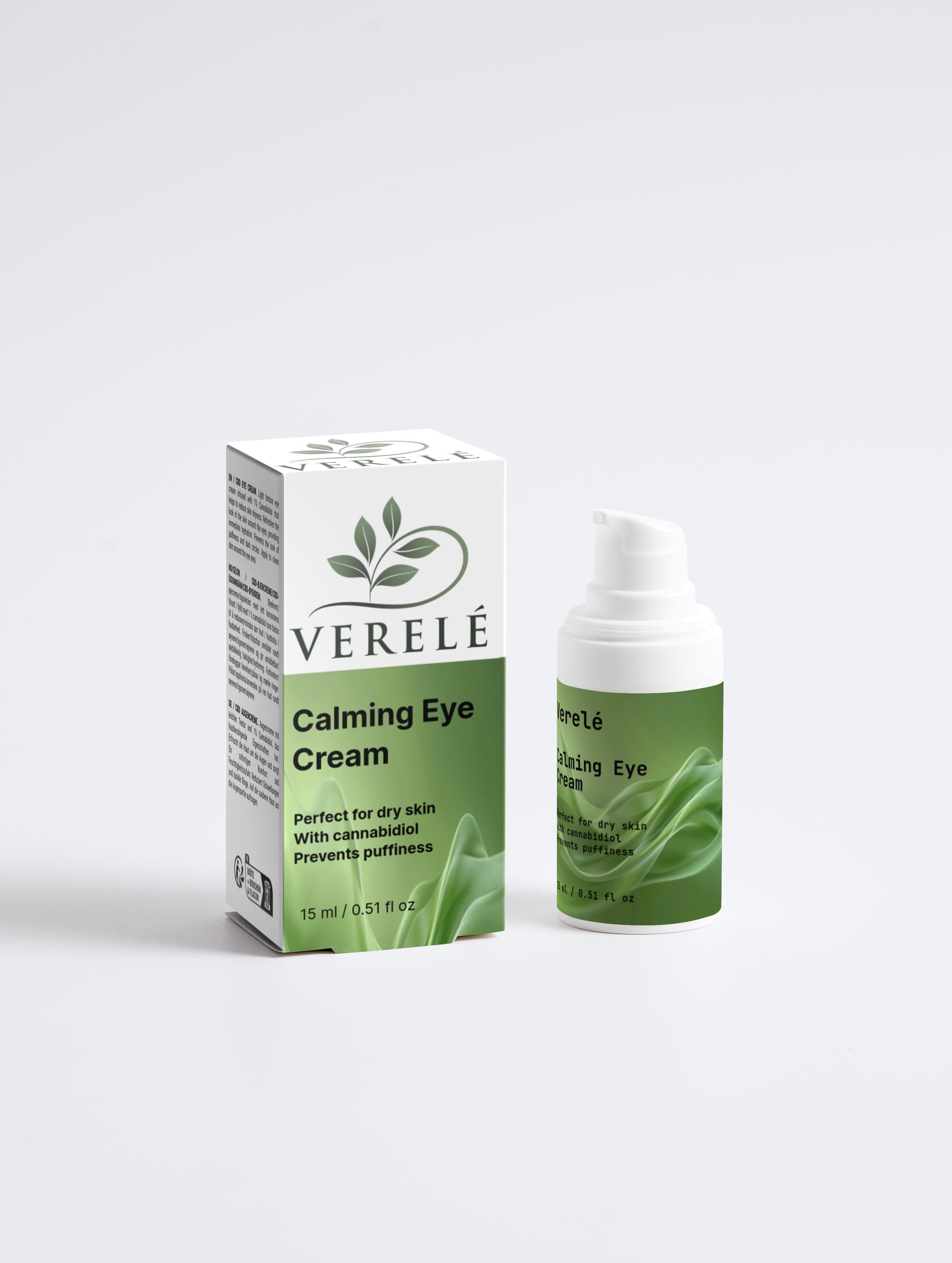 Calming Eye Cream with Organic CBD, Aloe & Hyaluronic Acid – Hydrates & Reduces Puffiness – COSMOS NATURAL Certified, Made from Natural Ingredients in Europe by Verelé, 15 ml / 0.51 fl oz - Verele