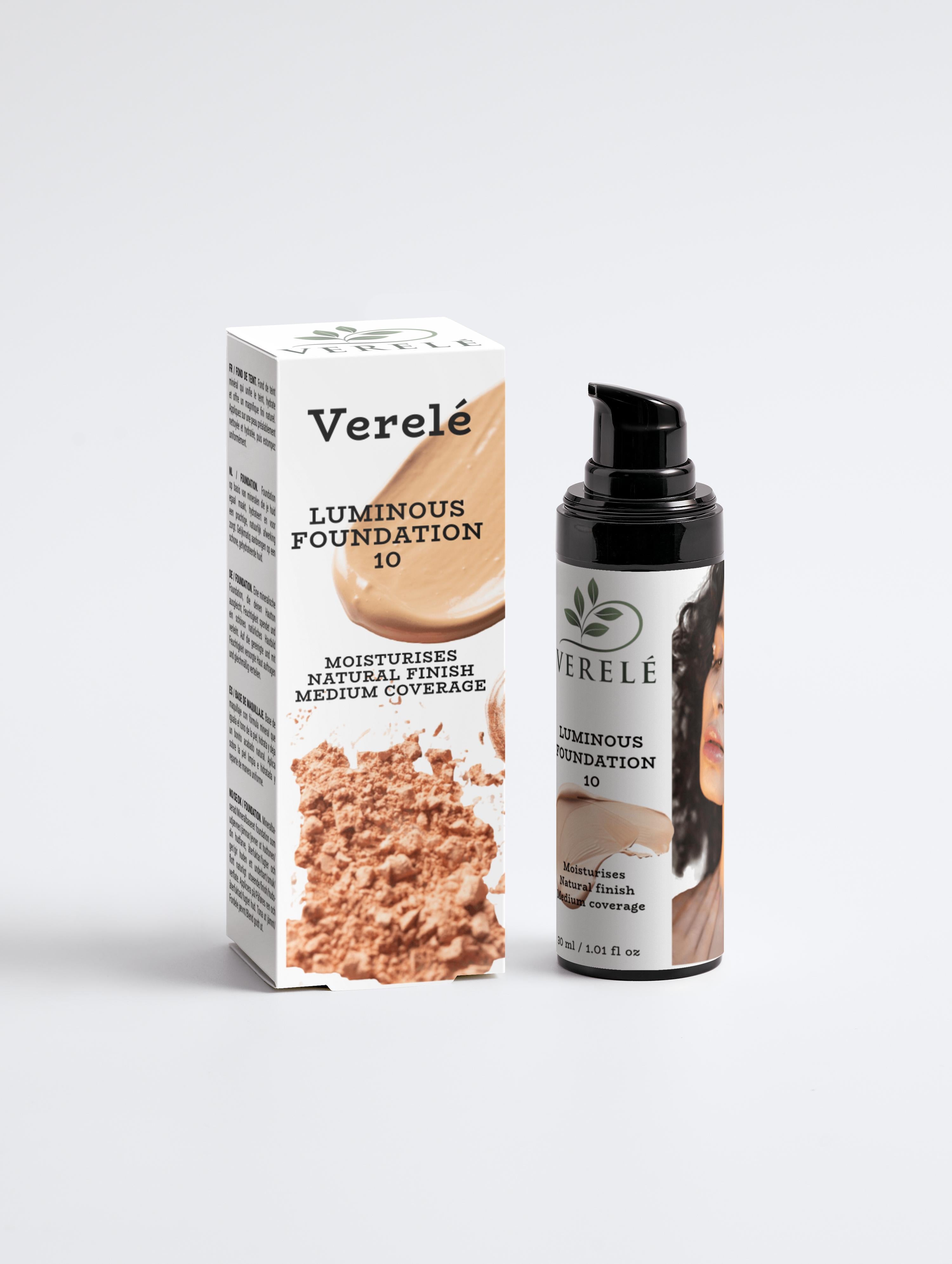 Luminous Foundation 10 with Aloe Juice & Blueberry Extract – Natural Finish & Medium Coverage – Made from Natural Ingredients in Europe by Verelé, 30 ml / 1.01 fl oz - Verele