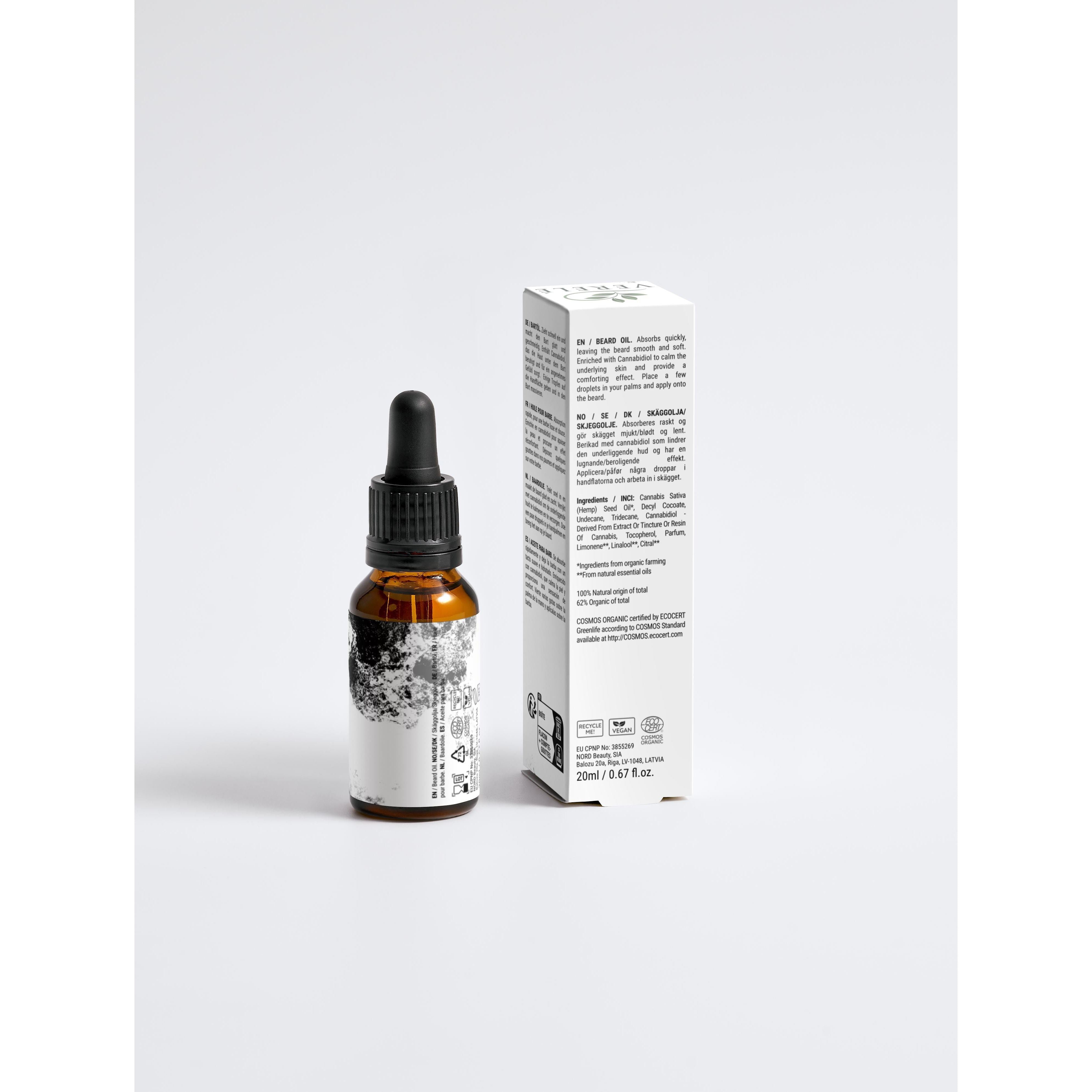 Softening Beard Oil with 1% CBD & Hemp Seed Oil – Non-Greasy & Calming – COSMOS ORGANIC Certified, Made from Natural Ingredients in Europe by Verelé,  20 ml / 0.68 fl oz - Verele