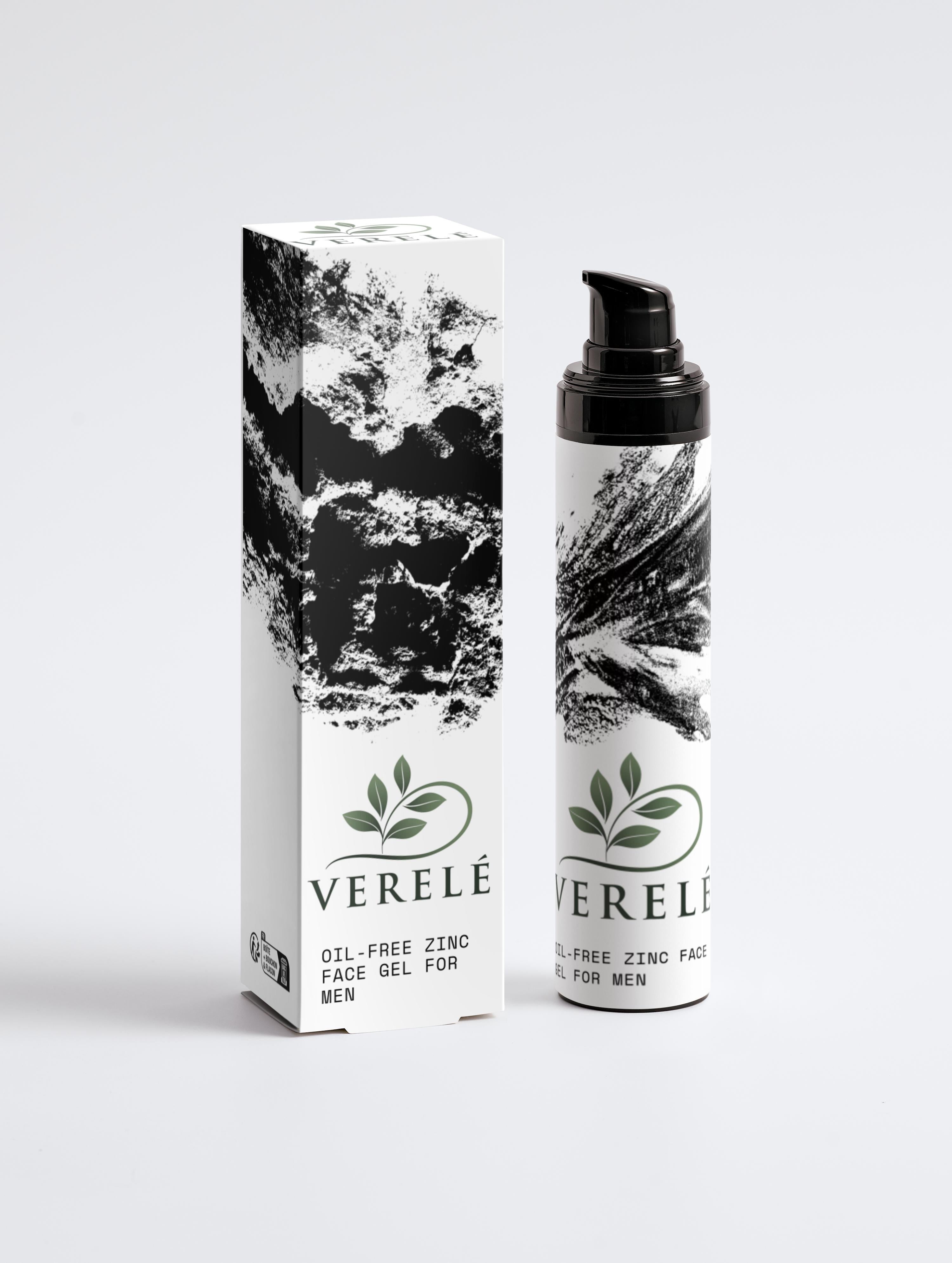 Oil-Free Zinc Face Gel for Men with Aloe & Hyaluronic Acid – Hydrating & Collagen-Supporting – COSMOS NATURAL Certified, Made from Natural Ingredients in Europe by Verelé, 50 ml / 1.69 fl oz - Verele