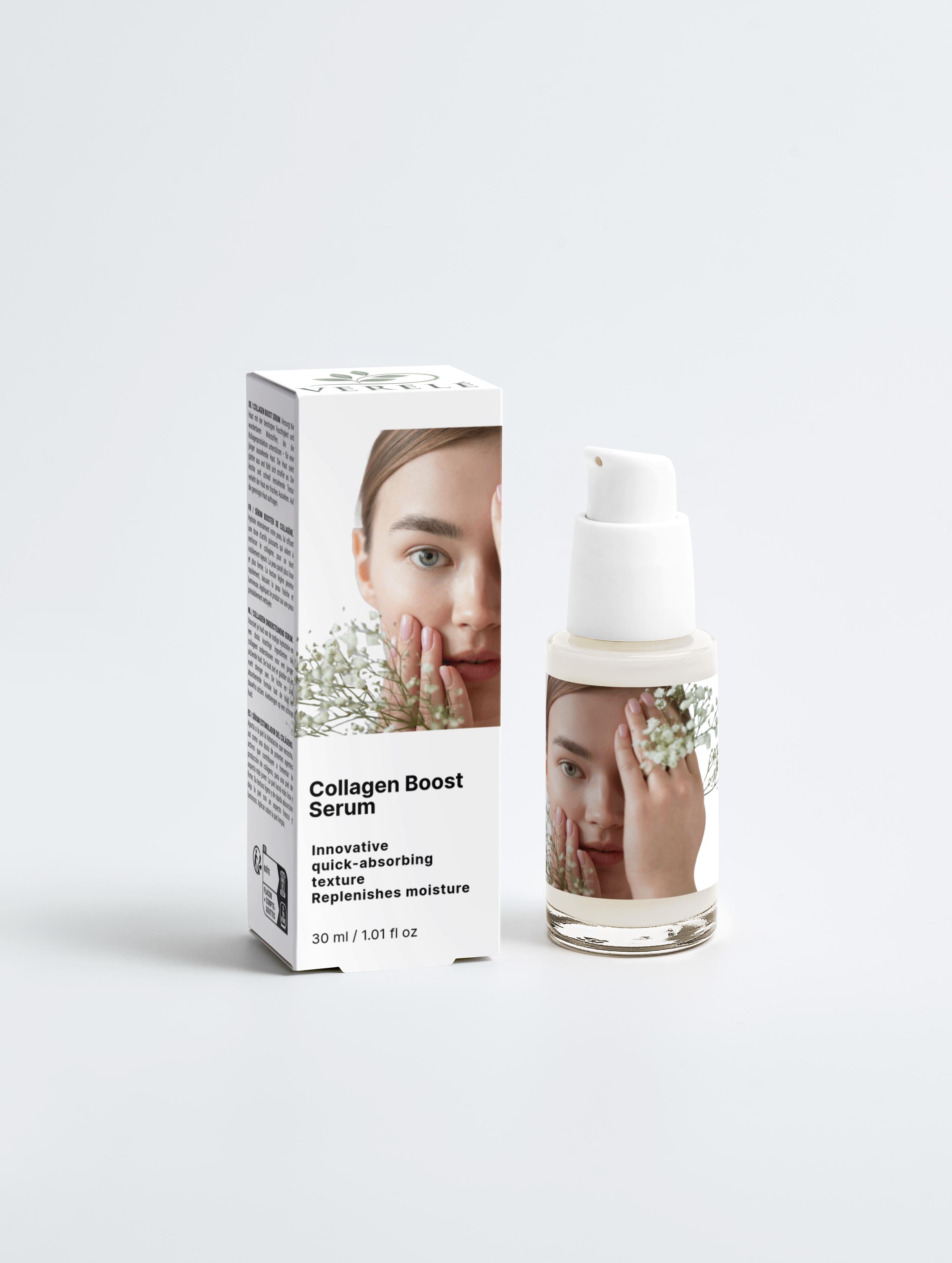 Collagen Boost Serum with Hyaluronic Acid & Sodium PCA – Hydrating & Quick-Absorbing – COSMOS NATURAL Certified, Made from Natural Ingredients in Europe by Verelé, 30 ml / 1.01 fl oz - Verele