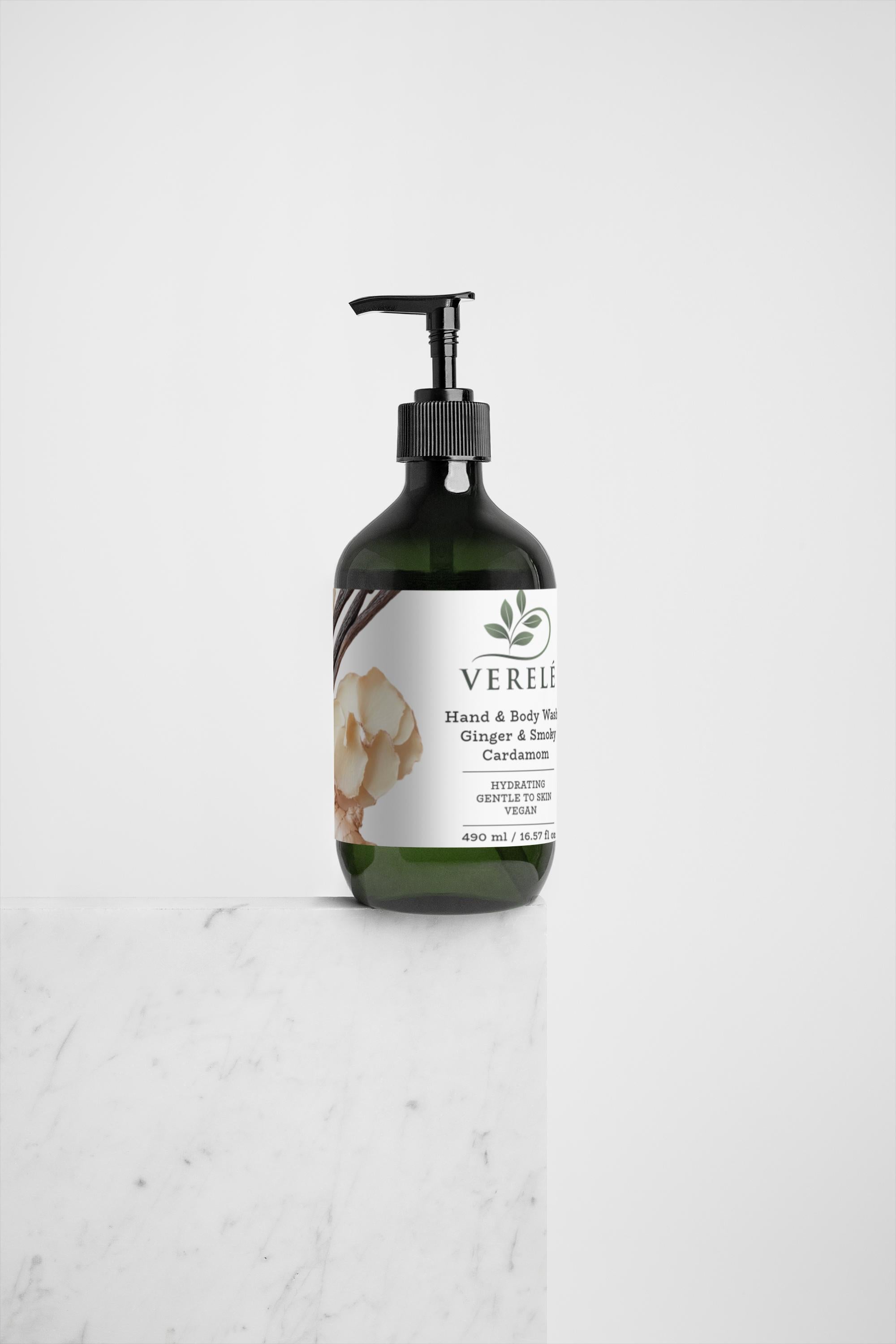 Hand & Body Wash with Organic Quince & Betaine – Ginger & Smoky Cardamom Scent – Hydrating & Vegan – COSMOS NATURAL Certified, Made in Europe by Verelé, 490 ml / 16.57 fl oz - Verele