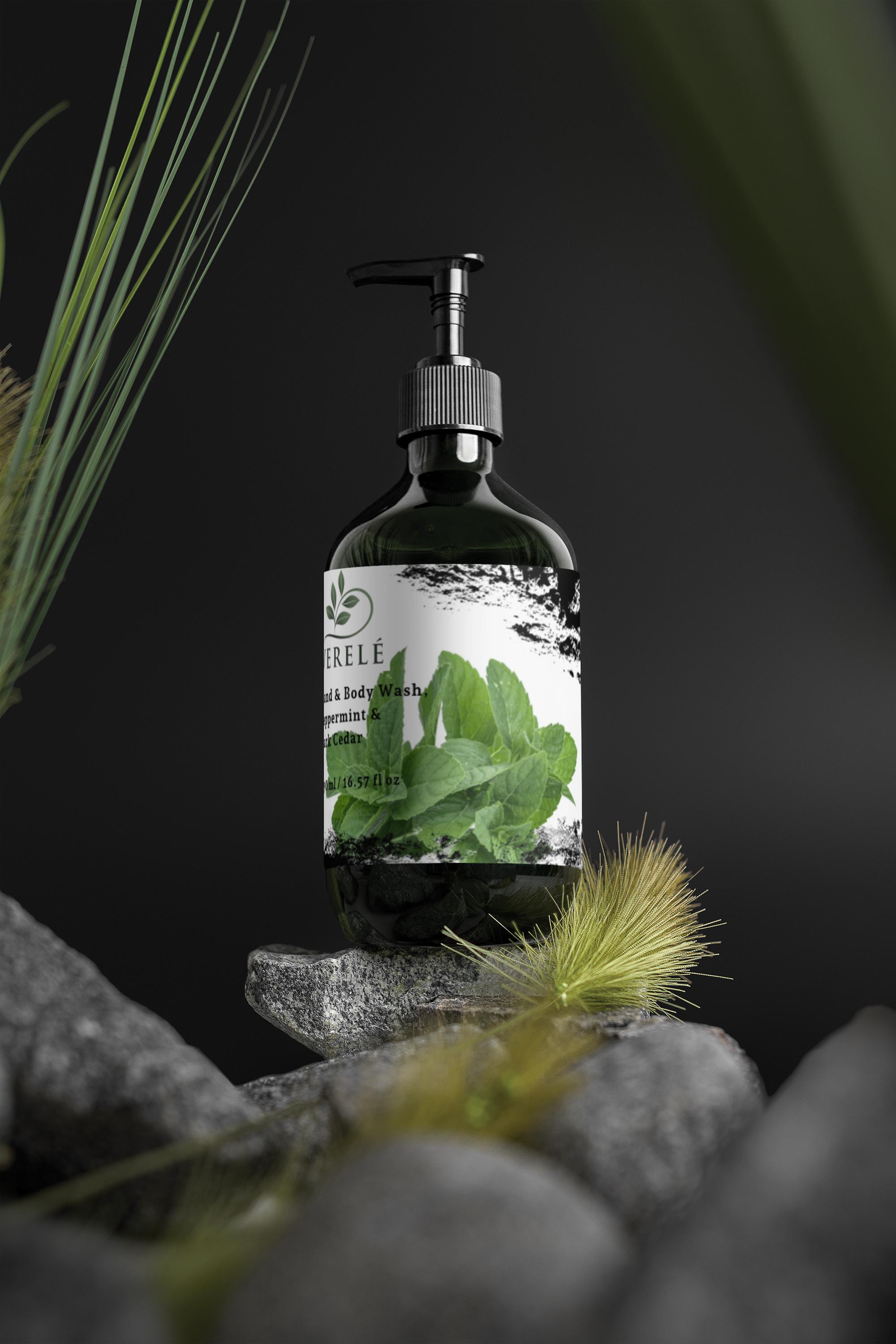 Luksuriøs hånd- og kropsvask med organisk kvæde og betain – duft af mynte og cedertræ – COSMOS NATURAL-certificeret, fremstillet i Europa af Verelé, 490 ml / 16,57 fl oz